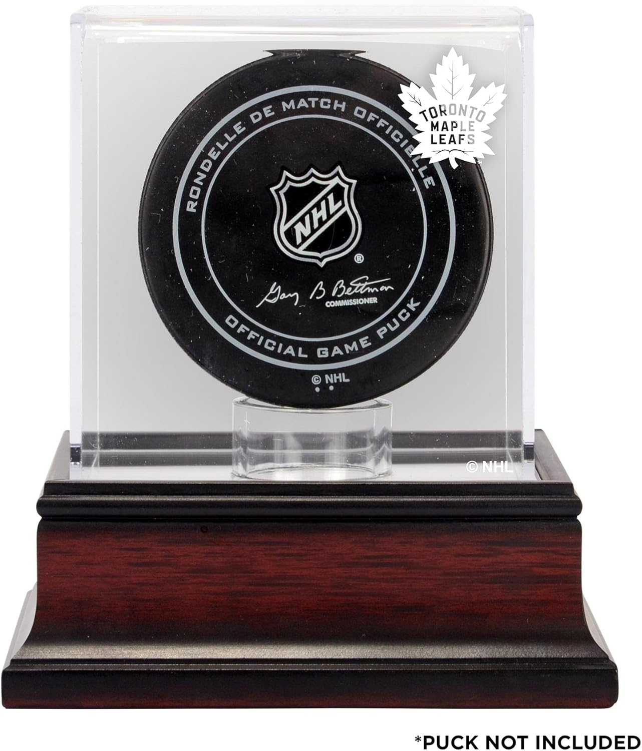 Toronto Maple Leafs (2016-Present) Mahogany Hockey Puck Logo Display Case - Hockey Puck Free Standing Display Cases ''Case Only''