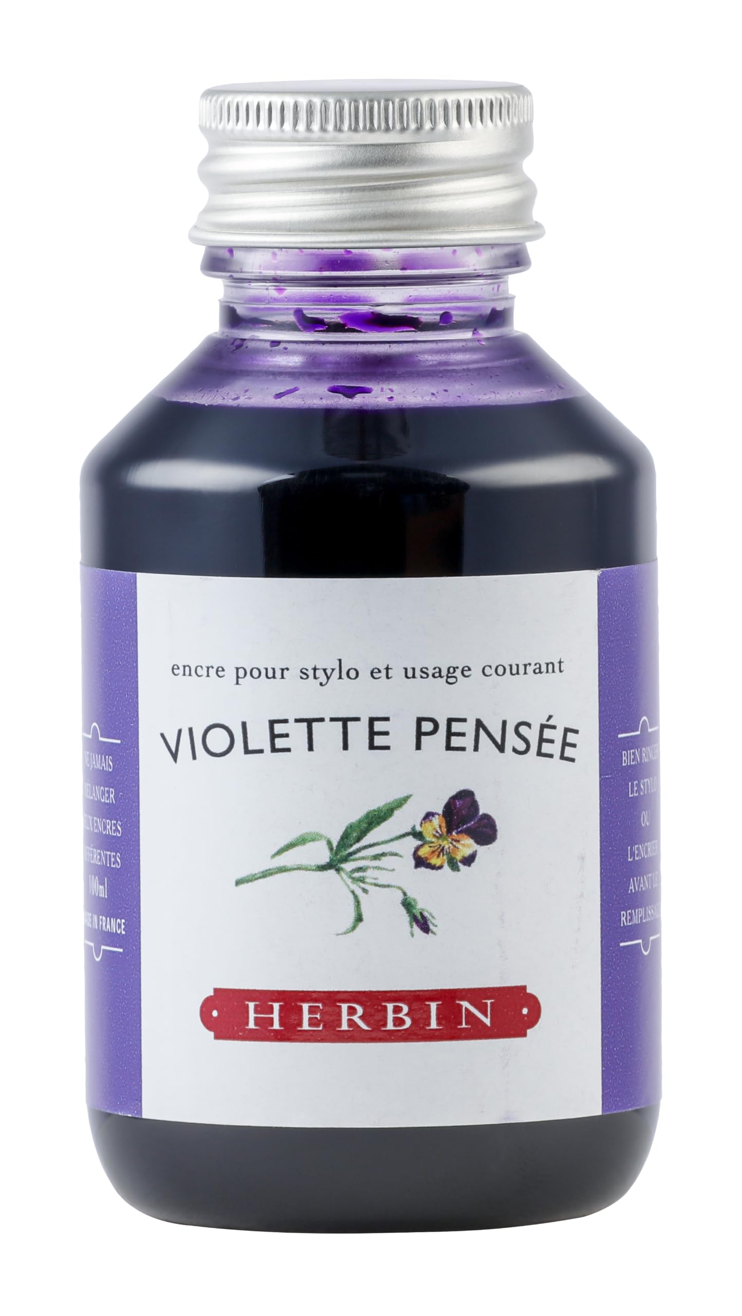 Jacques Herbin 17077T - Writing Ink Bottle - 100ml - Fountain pens - Roller pens - Violette pensée Colour - Calligraphy - Writing - Drawing - Painting