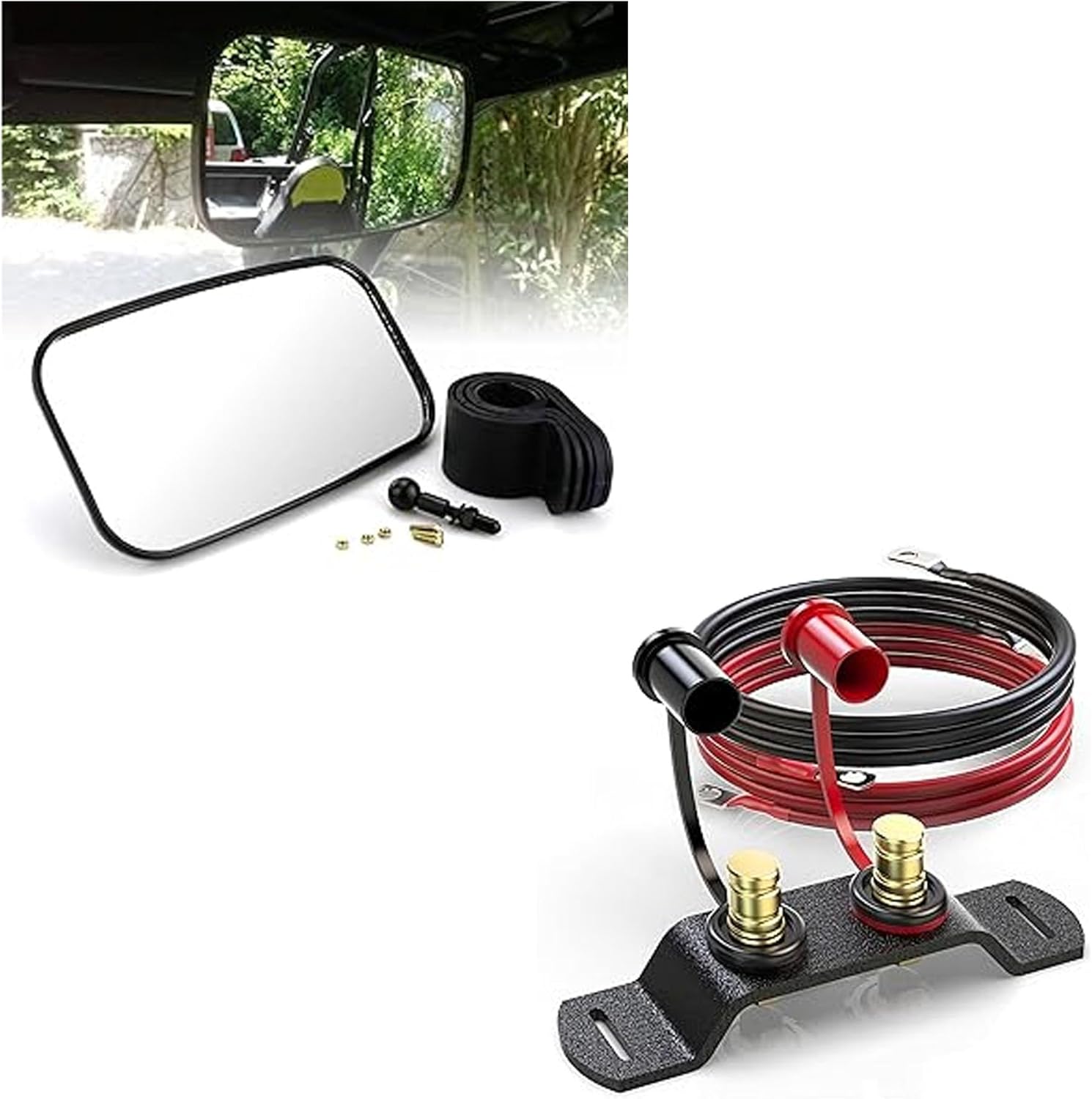 MZS 1.5"- 2" RZR Rearview Center Mirror + Battery Relocation Kit Compatible with Ranger Commander Maverick x3 Rhino