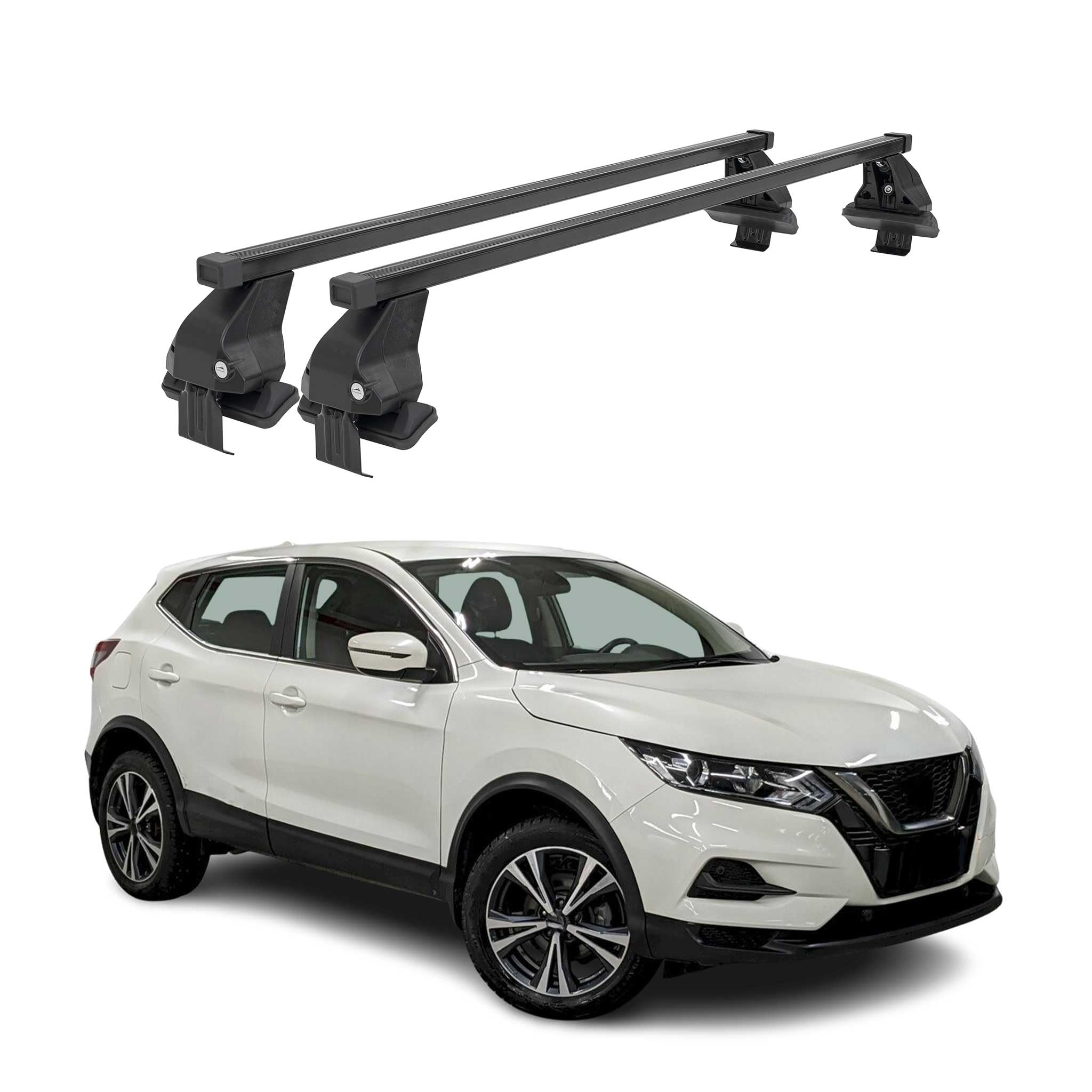 OMAC Barres de Toit transversales en Acier pour Nissan Qashqai J11 2017-2021 FL – Antivol Inclus – Testées City Crash – DIN 75302:2019 – ISO/Pas 11154:2006 – Charge Max 50 kg Noir