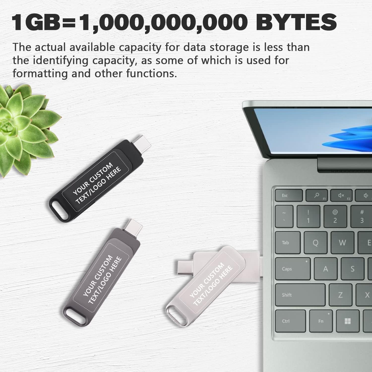 Custom USB Type C Flash Drives 50 Pack Bulk, Personalized Logo or Text - as Company Gifts and Promotional Giveaways - 8GB
