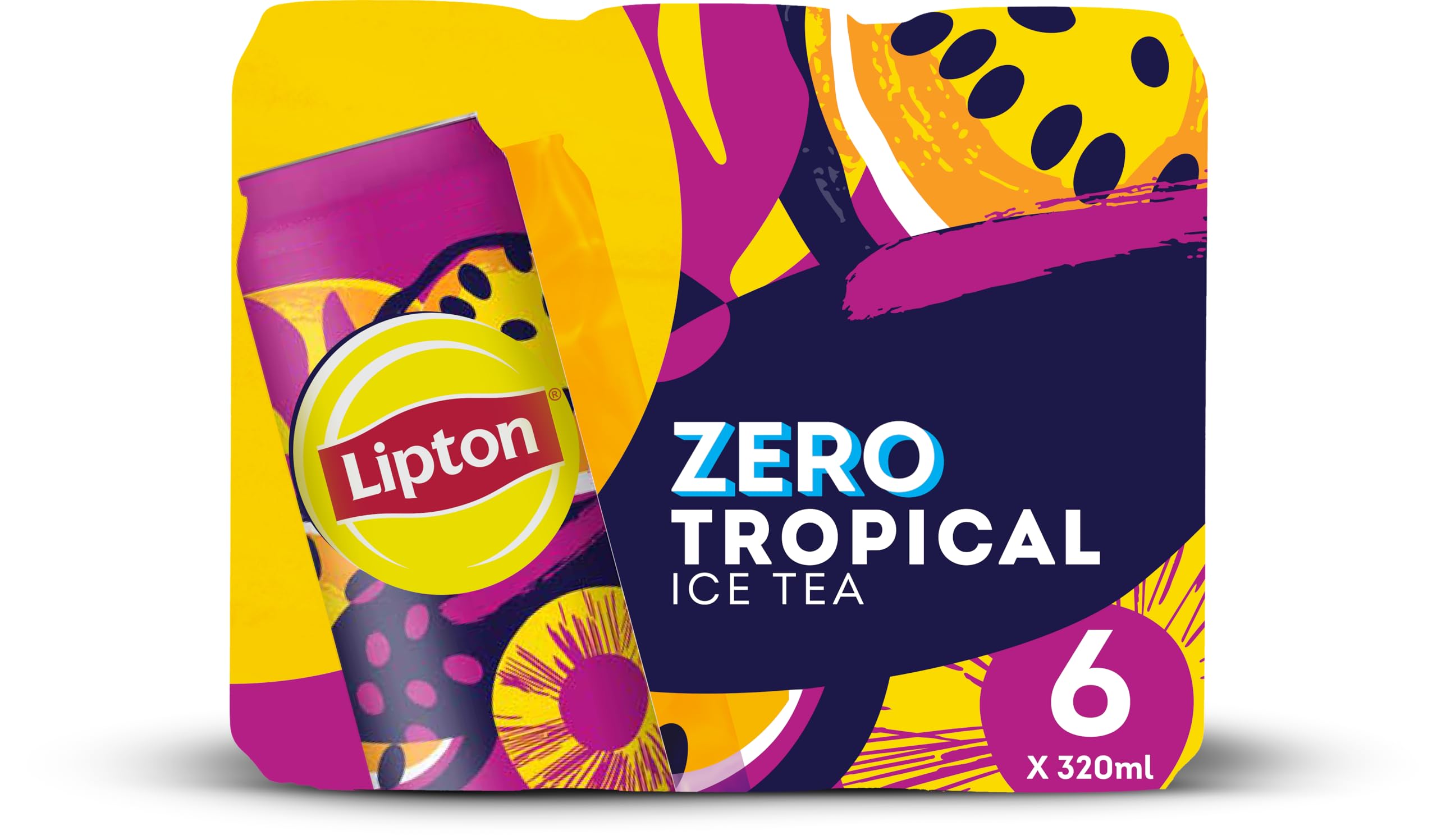 Lipton Tropical Black Iced Tea Passionfruit and Mango, 6x320ml, Pack of 6, Zero Sugar, Non-Carbonated Drink, Limited Edition, Can