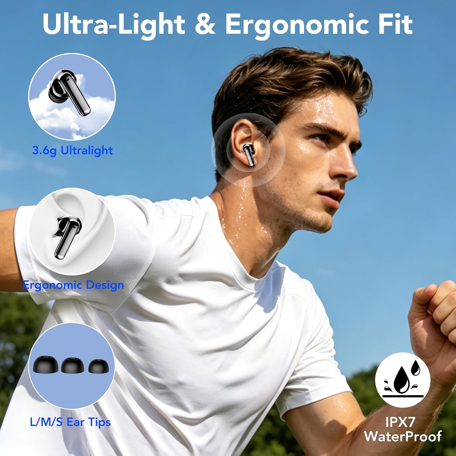 2026 Auriculares Inalambricos Bluetooth 5.4, Cancelacion de Ruido Cascos Bluetooth, HiFi Estéreo con Micrófono HD, Pantalla LED, 40H de Autonomía, Auriculares Deportivos in Ear, IP7 Impermeable, USB-C 8