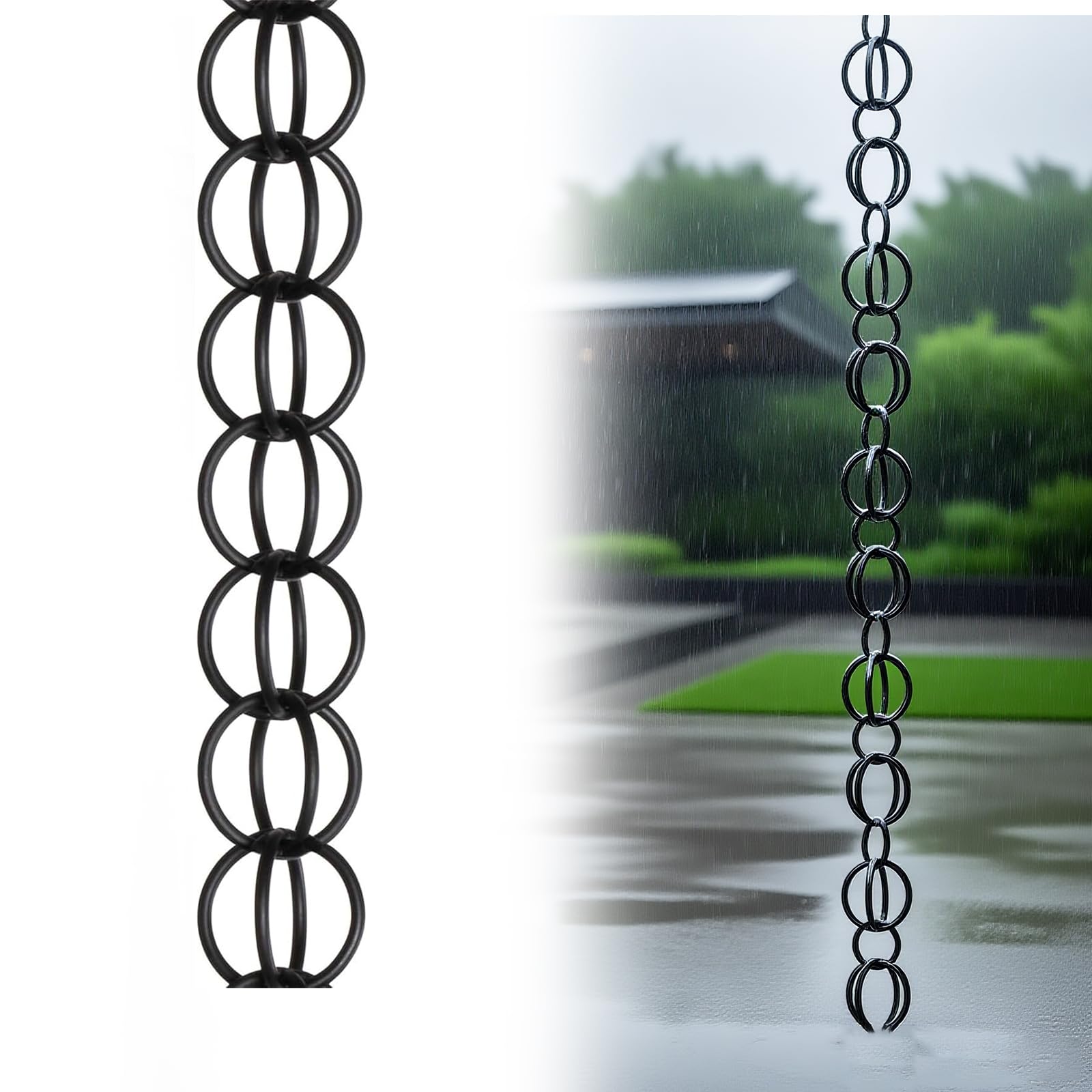 WEKONUMEX Rain Chains for Gutters, Black Outdoor Rain Chain For Water Collector With Downspout Adapter Multiple Lengths(3m(10ft))