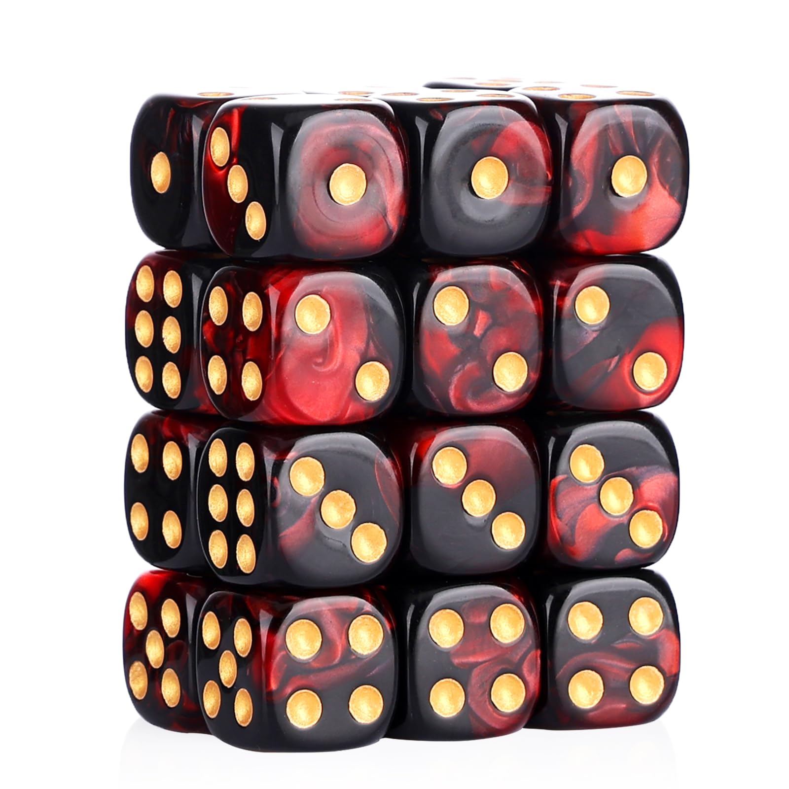 24 of Pack 16MM 6 Sided Dice Set,Two Colours D6 Game Dice Set, 6 Sided Standard Dices for Yahtzee, Bunco or Teaching Math,with Portable Dice Pouch(Red and Black) — image 1