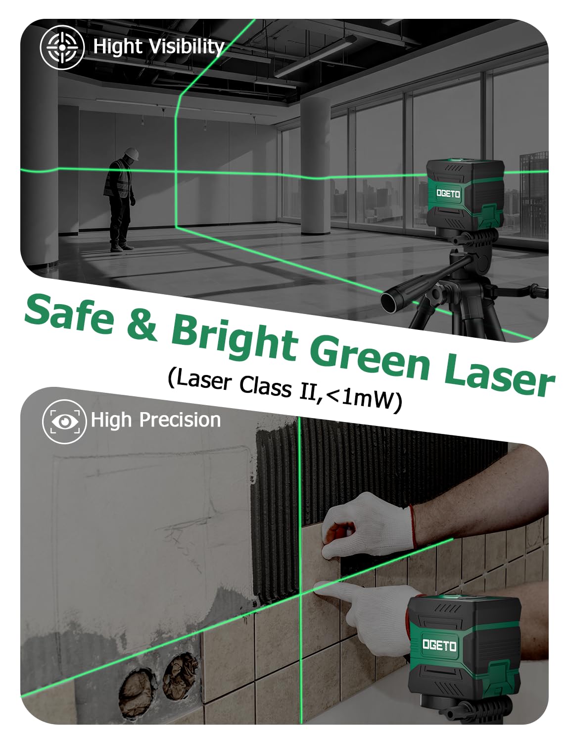 Livella Laser Verde con Treppiede da 102cm, Livello Laser Autolivellante a Linea Incrociata, Strumento per Appendere Quadri, Piastrelle e Progetti di Costruzione Indoor