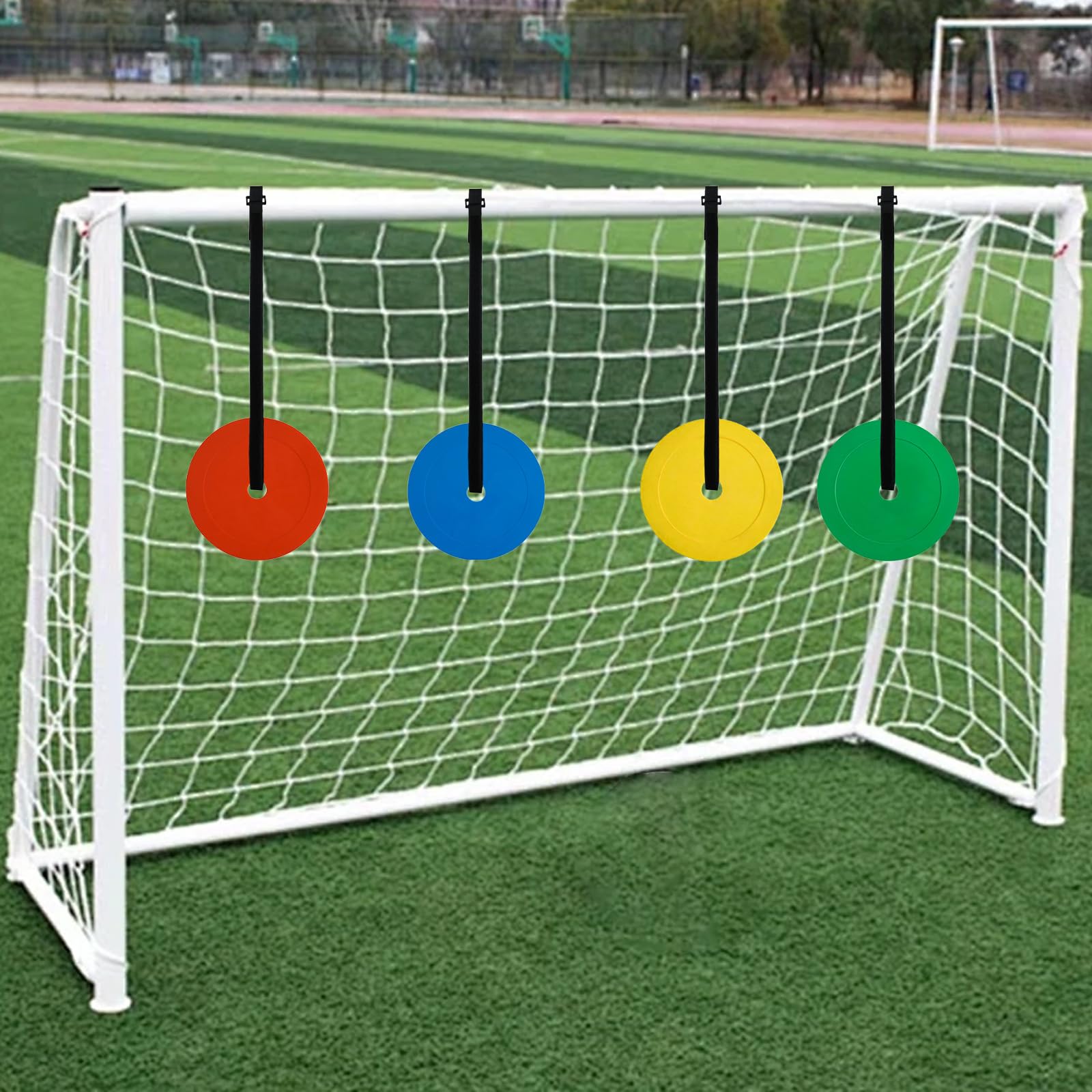 Obiettivi di Calcio, 4 Pezzi 15 cm Scopo del Calcio Esterno, Dischi bersaglio e Cinghie Regolabili per Gabbia di Calcio Pieghevole, Bersagli di Tiro Attrezzature di Allenamento per Migliorare la