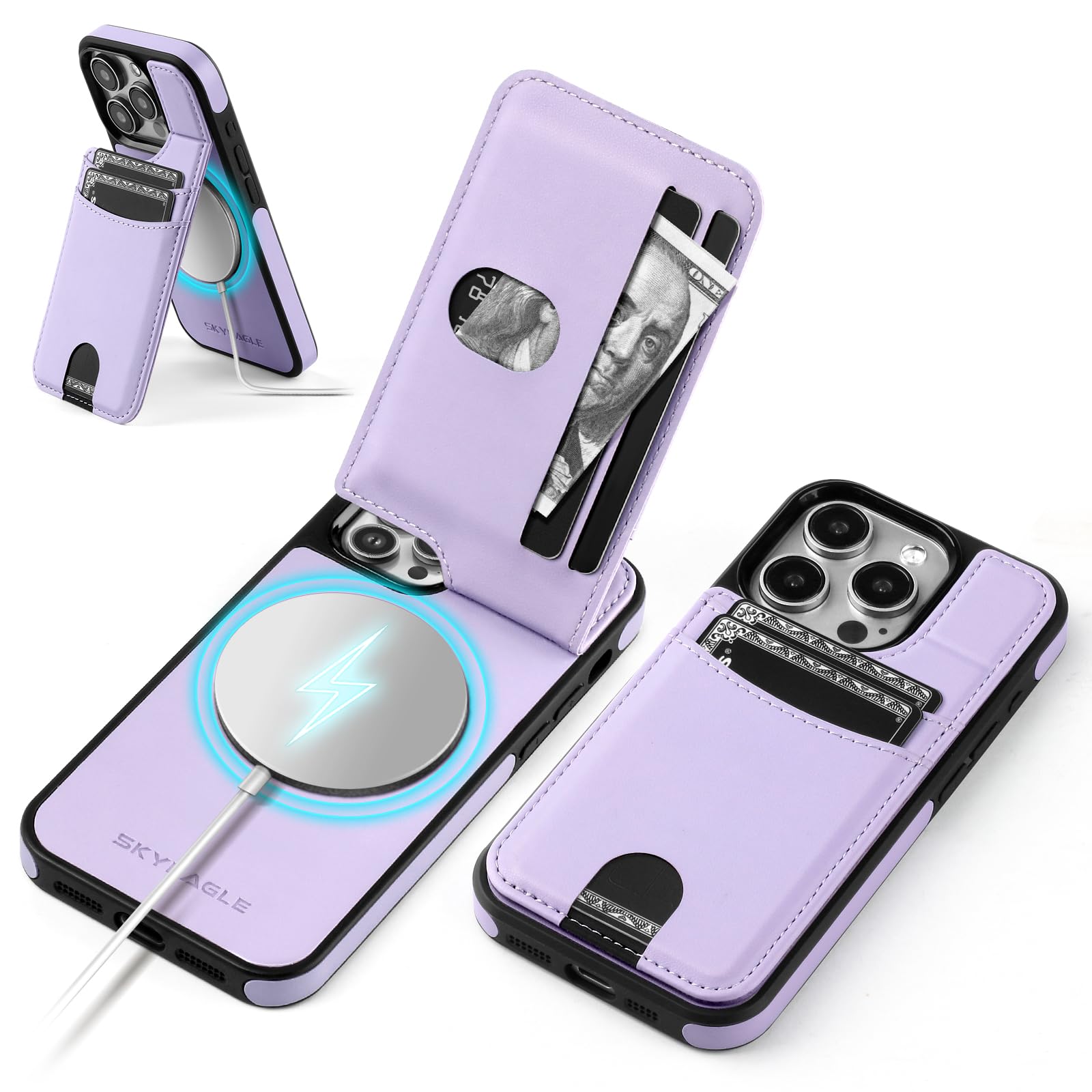 SkyEagle Compatible iPhone 14 Pro Max Wallet Case with Credit Card Holder?Compatible with Magsafe?Women Men?RFID Blocking?PU Leather flip Cover Protective case Suitable Apple 14 Pro Max,Light Purple