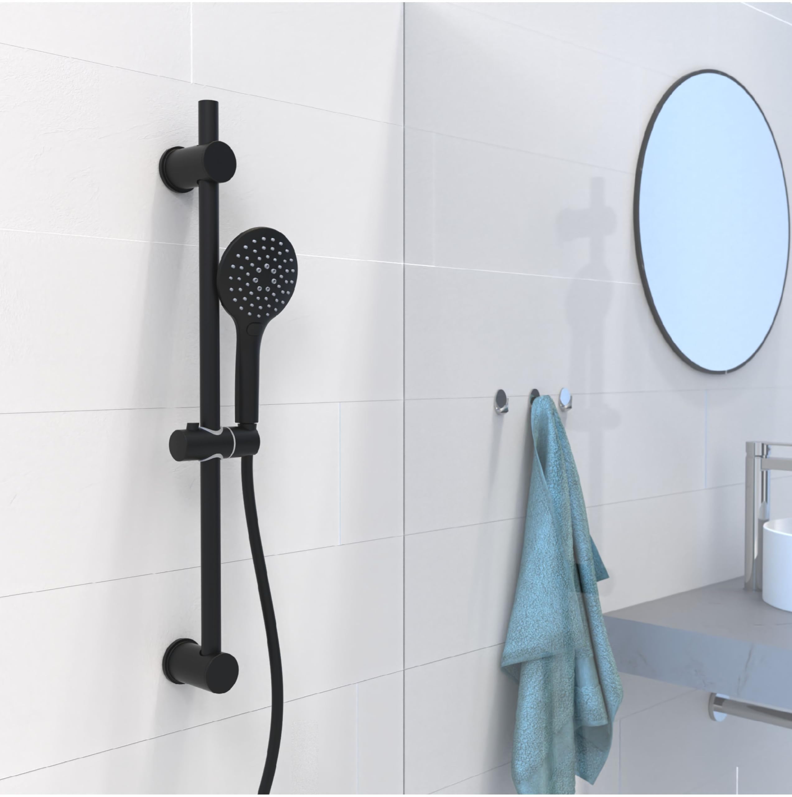 SCHÜTTE RAVEN - Asta doccia e doccetta con soffione regolabile in 3 posizioni, set doccia con colonna doccia, pannello doccia a pioggia con tubo flessibile, colore: Nero