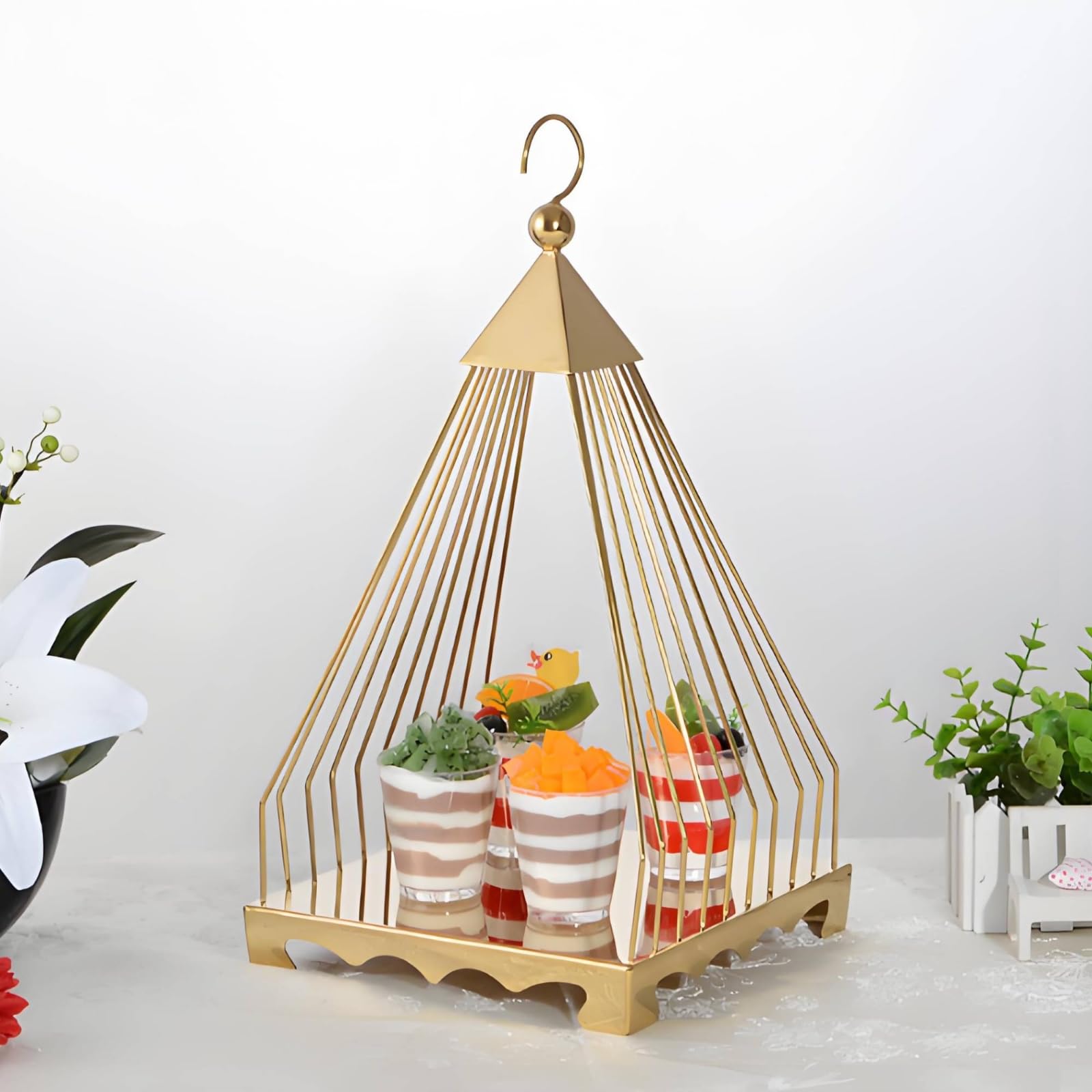 Amagogo Alzata per Dolci Alzatina Vassoio Espositore Supporto Torte con Base Quadrata Struttura Aperta Che Valorizza Pasticcini , Gabbia Per Uccelli A Diamante A Strato Singolo