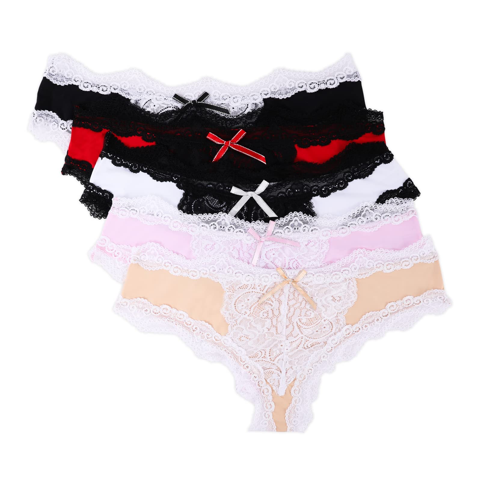 Women's Sexy Thongs Lace Underwear Cotton Thong Briefs Soft Panties Hipster Women's Set