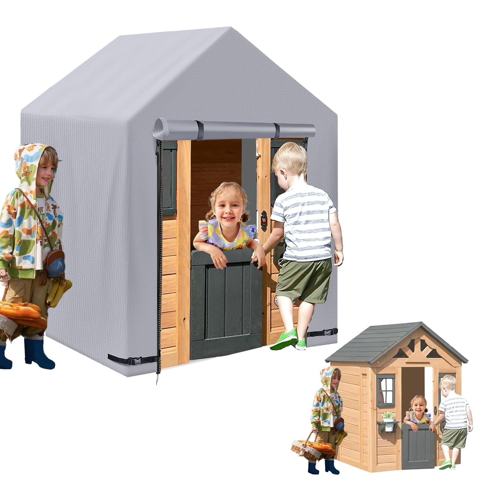 Kids Outdoor Playhouse Cover, 600D Heavy Duty Oxford Waterproof Covers, Large 57
