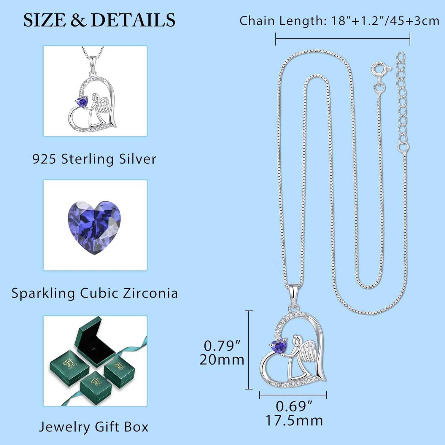 FJ Heart Guardian Angel Necklace 925 Sterling Silver Angel Wing Pendant Birthstone Jewelry for Women - Image 5