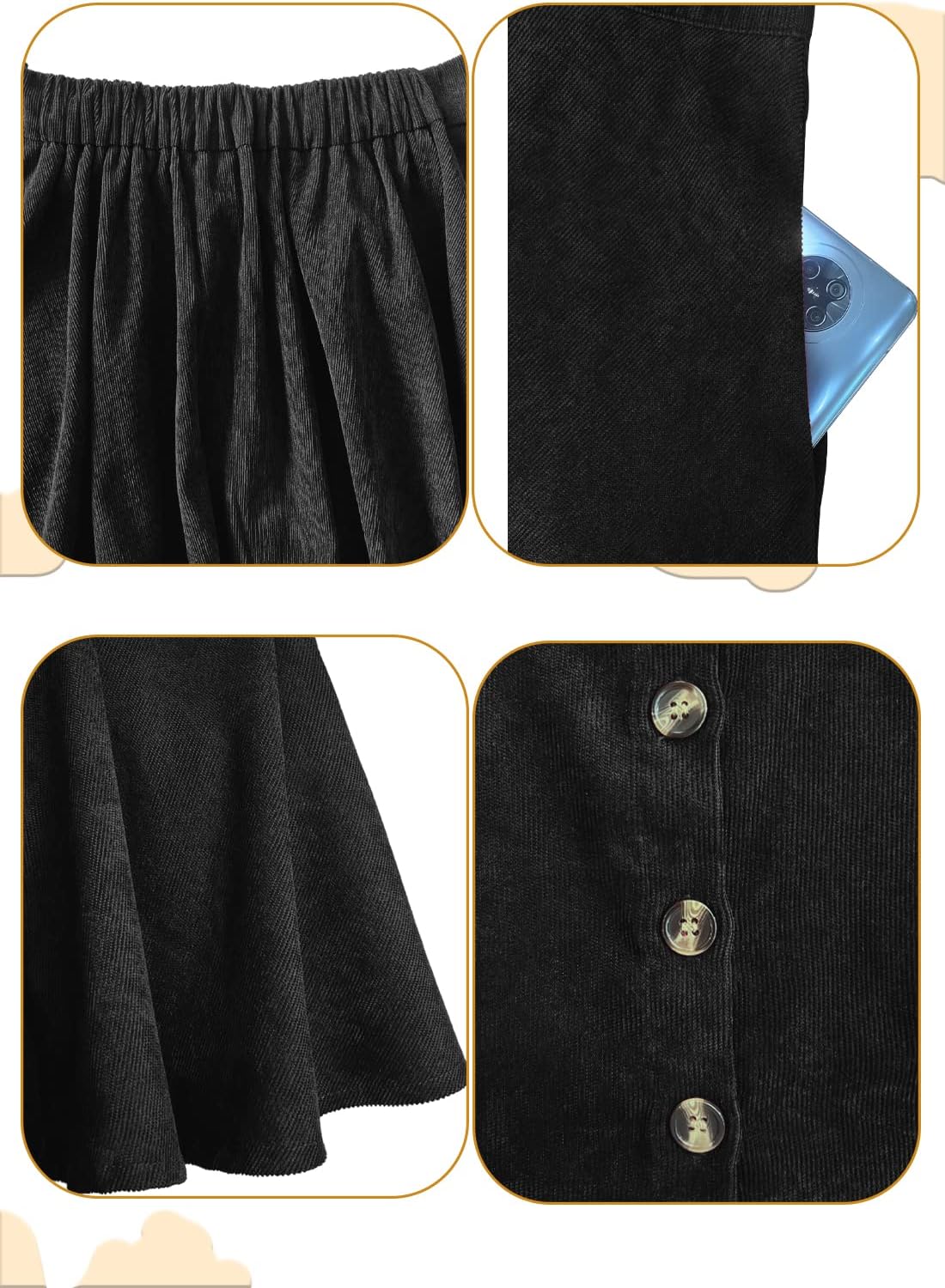 Women’s Button Front Mini Skirt A-line Pleated Corduroy Skater Skirts for Women with Pocket - Image 5