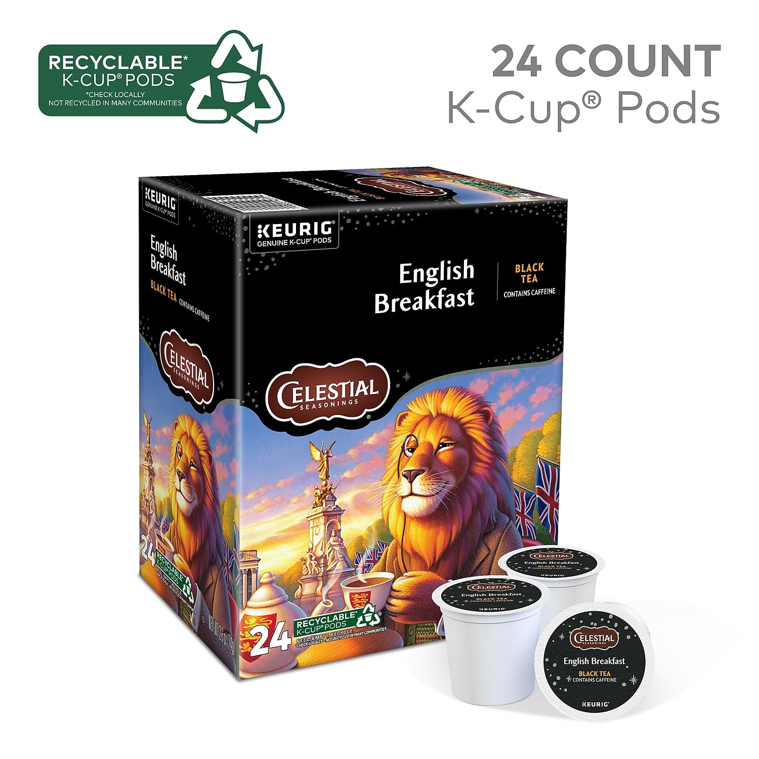 Celestial Seasonings English Breakfast Black Tea, Single-Serve Keurig K-Cup Pods, 24 Count