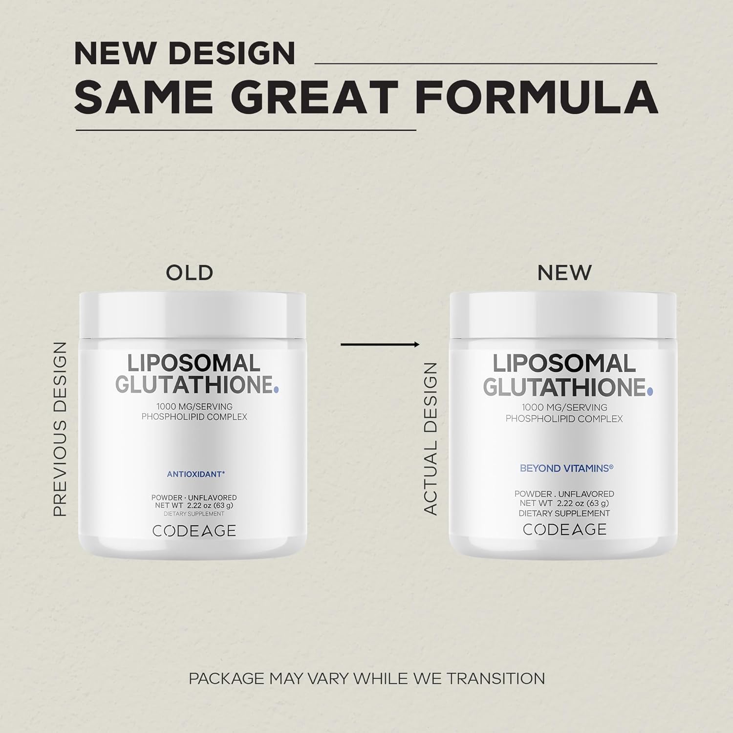 Codeage Liposomal Glutathione Powder - 1,000 mg Vegan Reduced L-Glutathione per Serving, Liposomal Delivery - 2-Month Supply - Unflavored - Phospholipid - Non-GMO Gluten-Free - 2.22 Oz