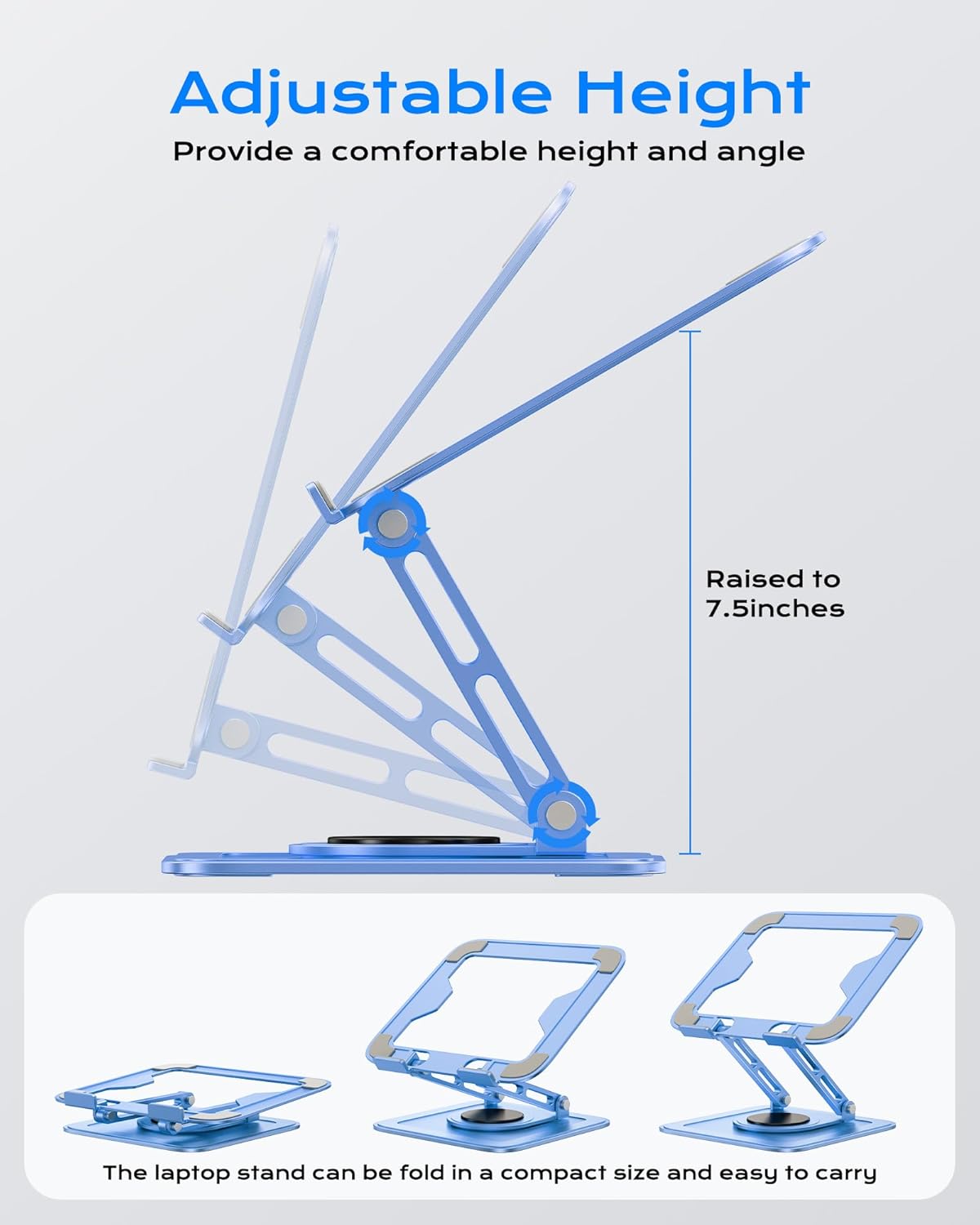 Adjustable Laptop Stand, Computer Stand with 360 Rotating Base, Ergonomic Laptop Riser Mount for Desk Foldable Protable Computer Desk Fits with MacBook Pro Air (10-16") - Blue - Image 3