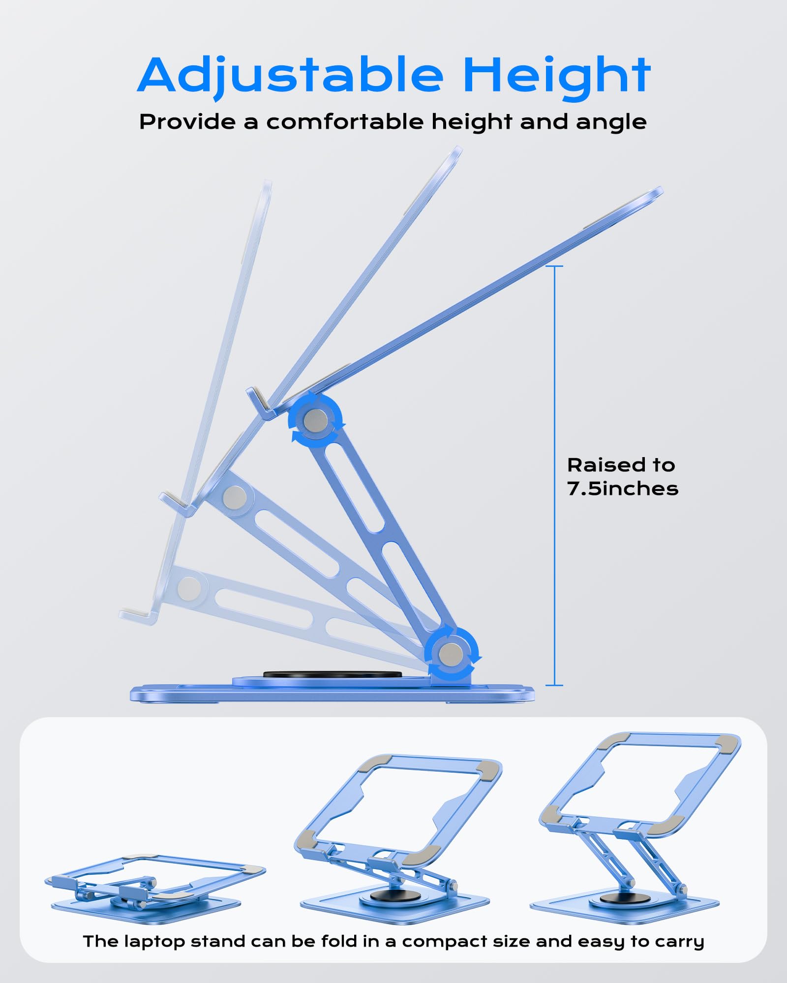 LOXP Supporto regolabile per laptop, supporto per computer con base rotante a 360, supporto ergonomico per laptop per scrivania pieghevole e portatile, adatto a MacBook Pro Air (10-16 pollici), blu