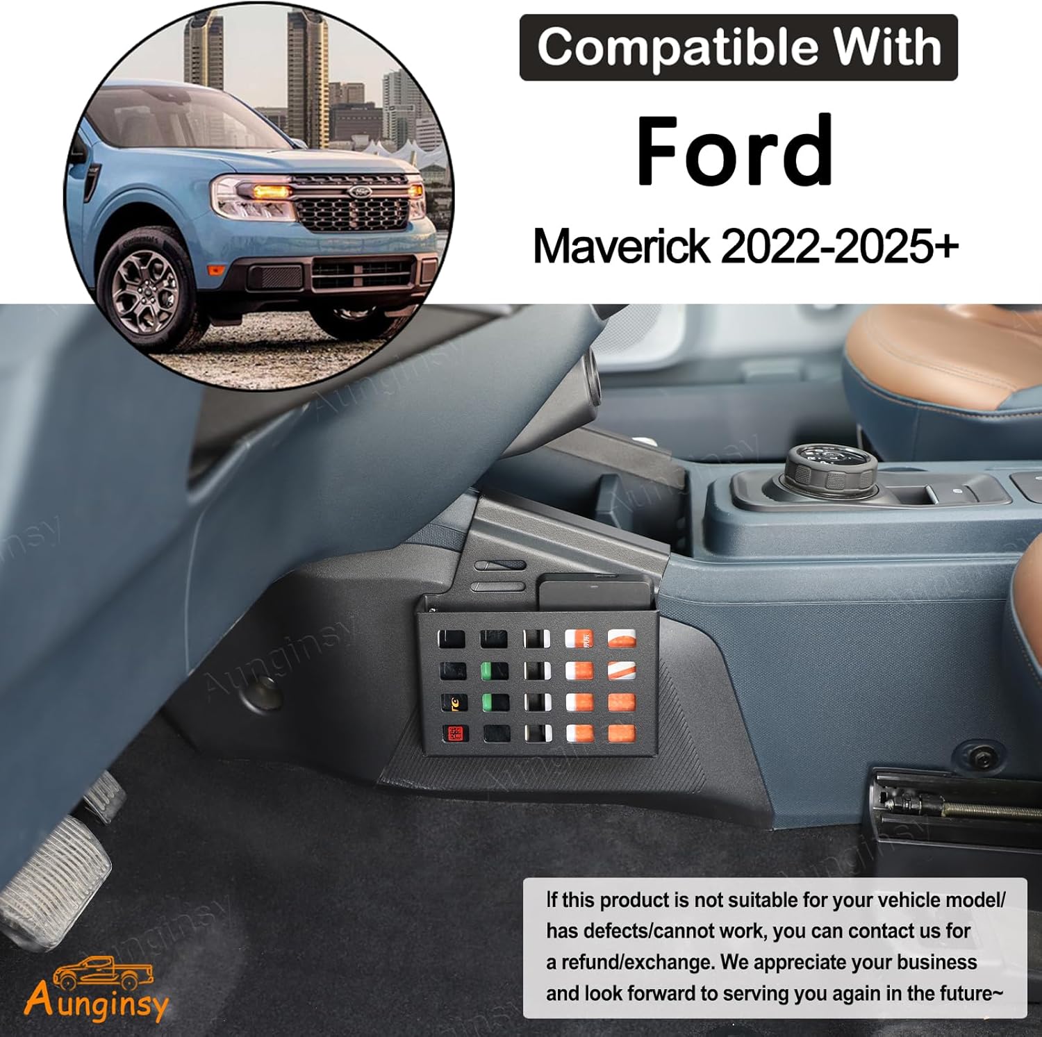 Aunginsy Car Center Console Side Gear Shift Storage Box Basket Compatible with Ford Maverick 2022-2025 Car Center Console Organizer Tray Side Gear Shift Armrest Storage Box Basket Interior Accessories