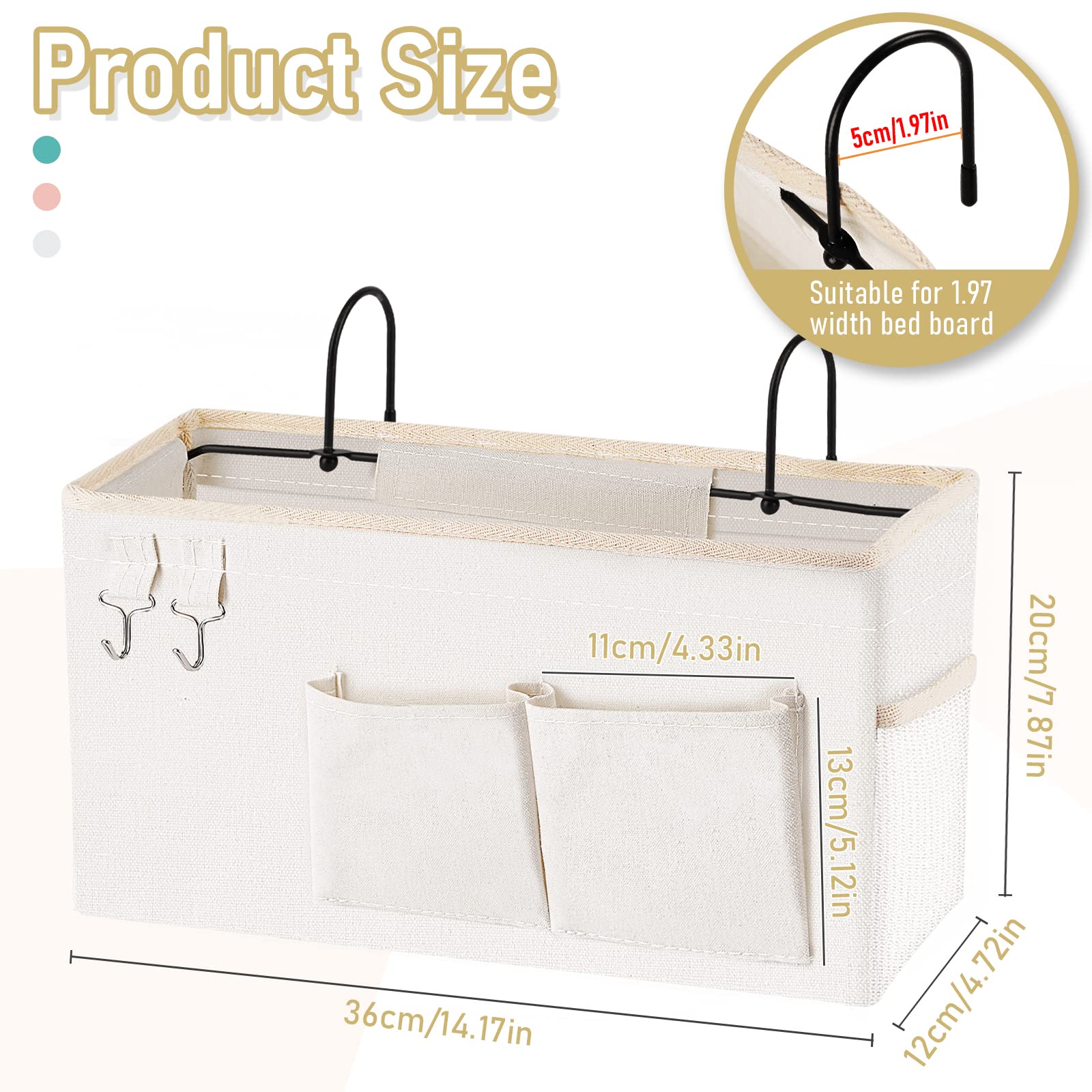 Frjjthchy Bedside Caddy Bedside Organizer Hanging Storage Bag for Bunk College Dorm Bed and Hospital Beds with Magazine Water Bottle Phone Holder (White)