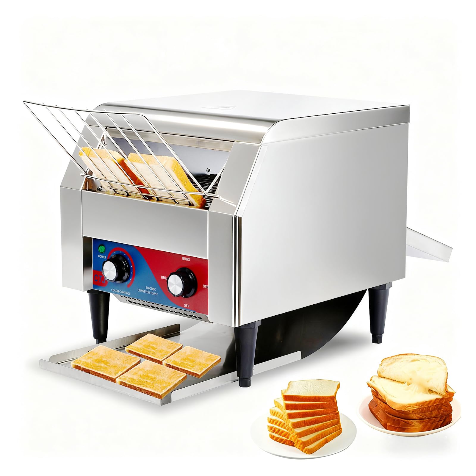 CTJ - tostador comercial de acero inoxidable de 300 rebanadas/horas, tostador eléctrica, tostador de restaurante resistente, tostador para tostadas, cruasanes, panecillos de panecillos