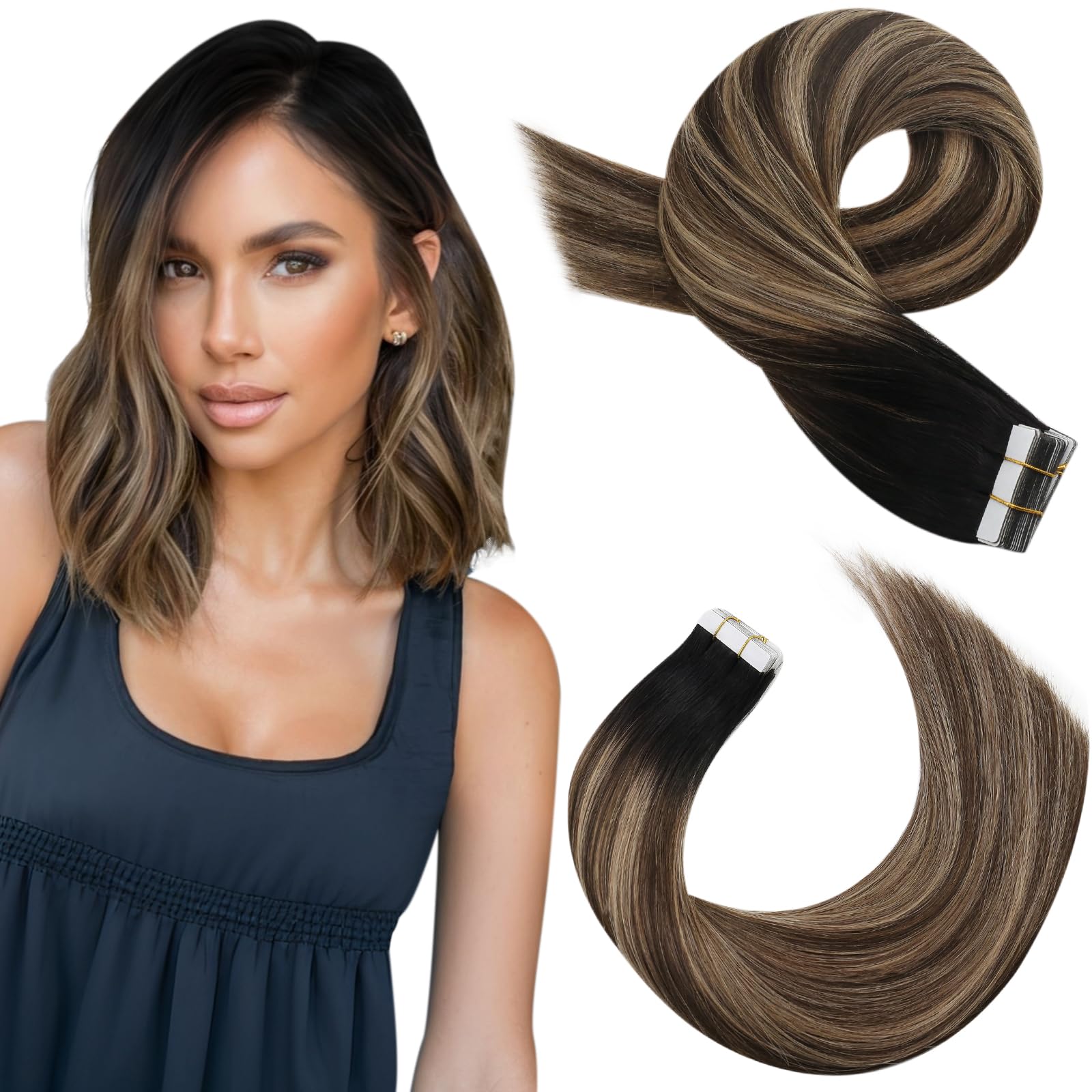 Moresoo Tape Hair Extensions Real Human Hair 18 Inch Jet Black Human Hair Extensions Tape in Black Remy Hair Straight Silky Soft for Women Natural Looking 20pcs/50g #1 — view 79