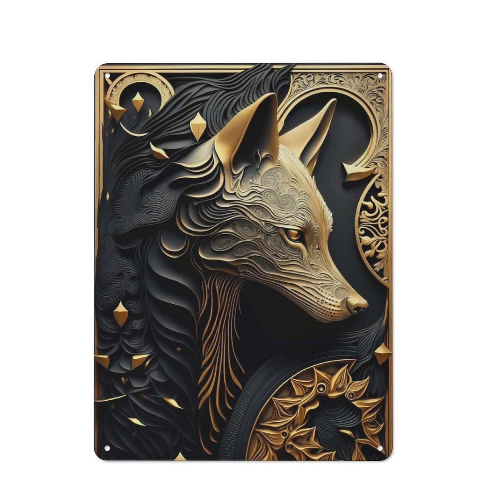 Junmoney Style-15 Golden Wolf Portrait Art Deco Retro-Style Tin Wall Plaque 40X30cm For Café Or Home Bar, For Themed Interiors In Cafés And Home Bars