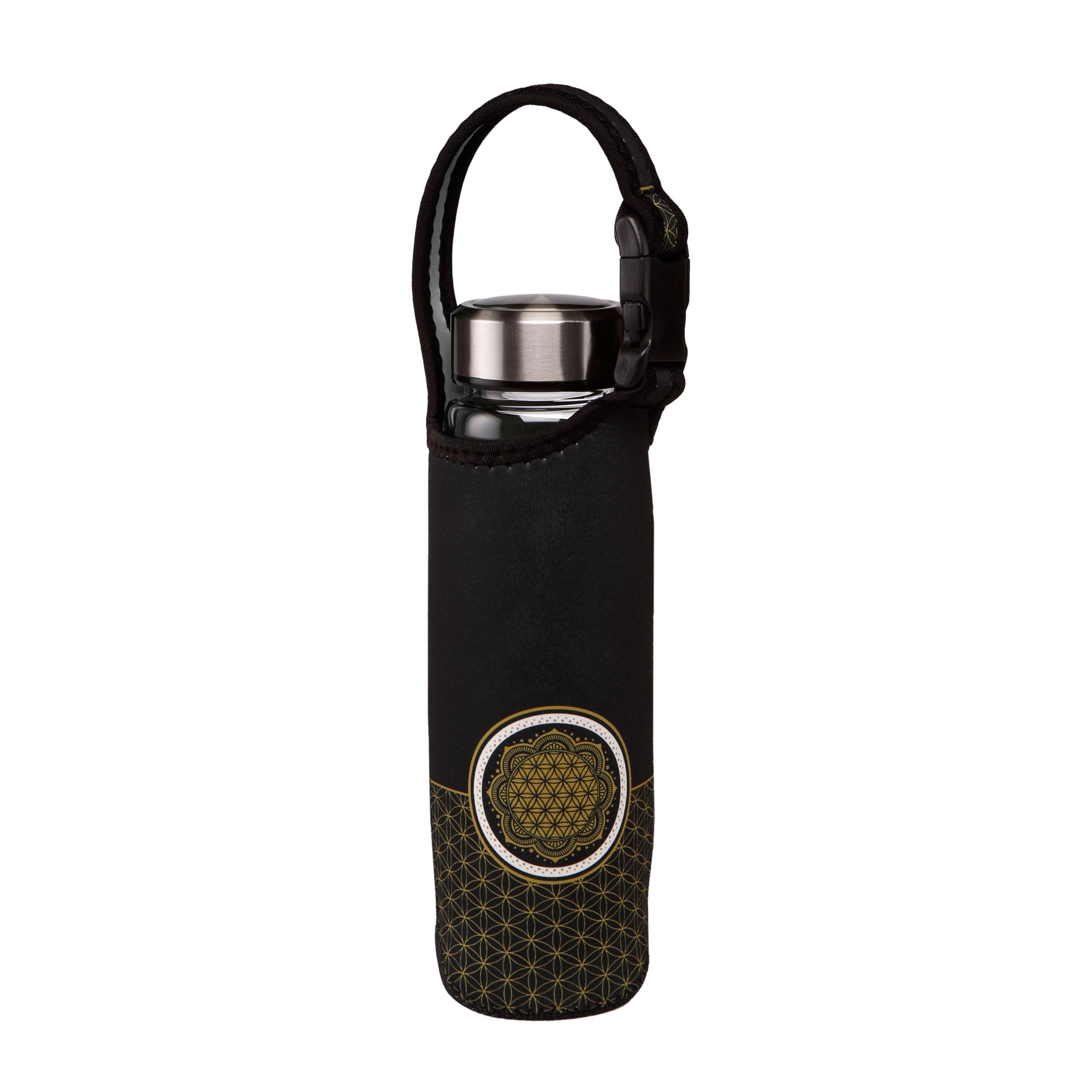 Goebel Trinkflasche mit Neoprenhülle YING YANG Lotus schwarz 0,7l Porzellan