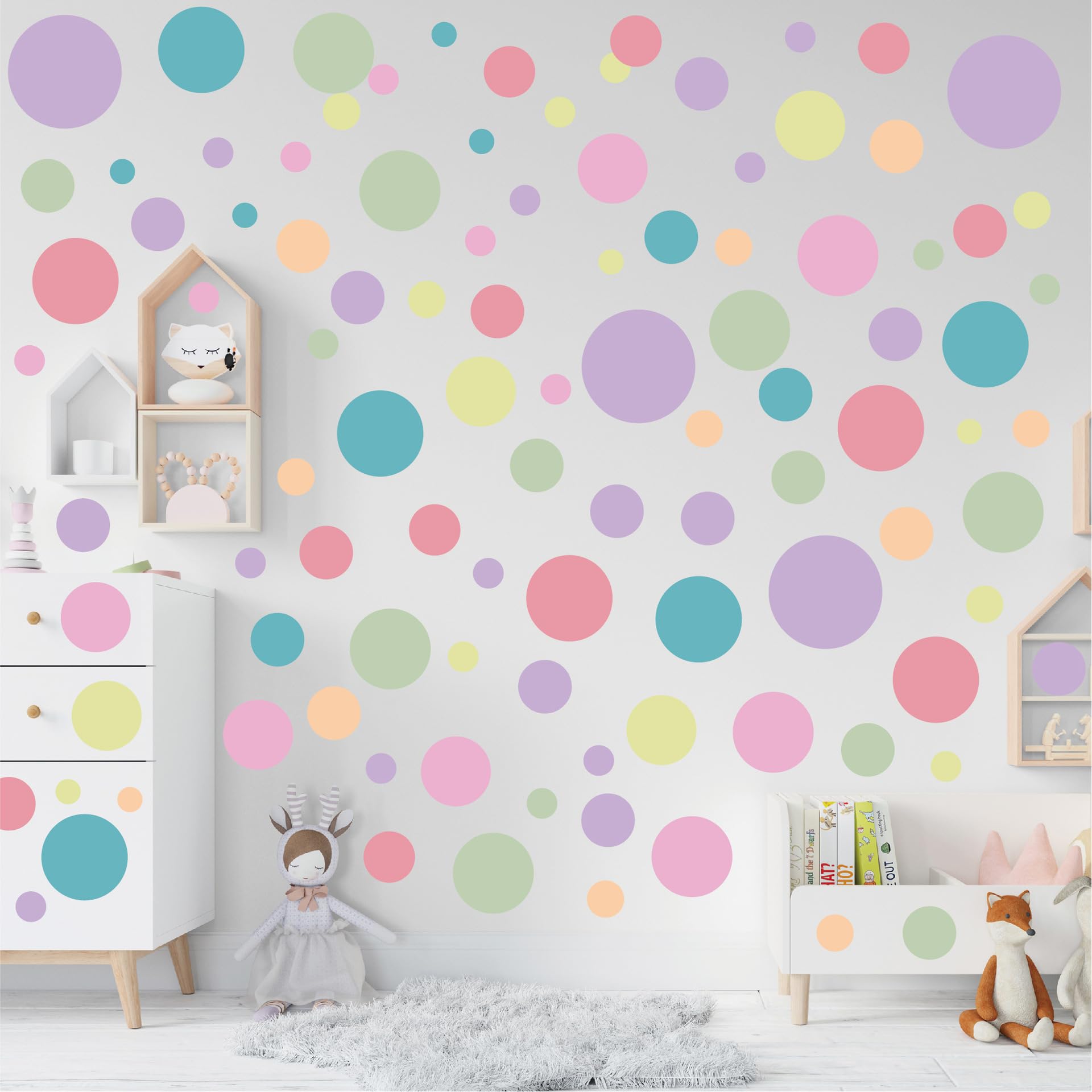 Pastel Polka Dot Wall Stickers,10 Sheets 230Pcs Removable Vinyl Decals,Peel and Stick Colorful Dots Decor for Living Room,Bedroom,Dorm,DIY Furniture & Wall Art,Dreamy Purple Aesthetic Home Decor