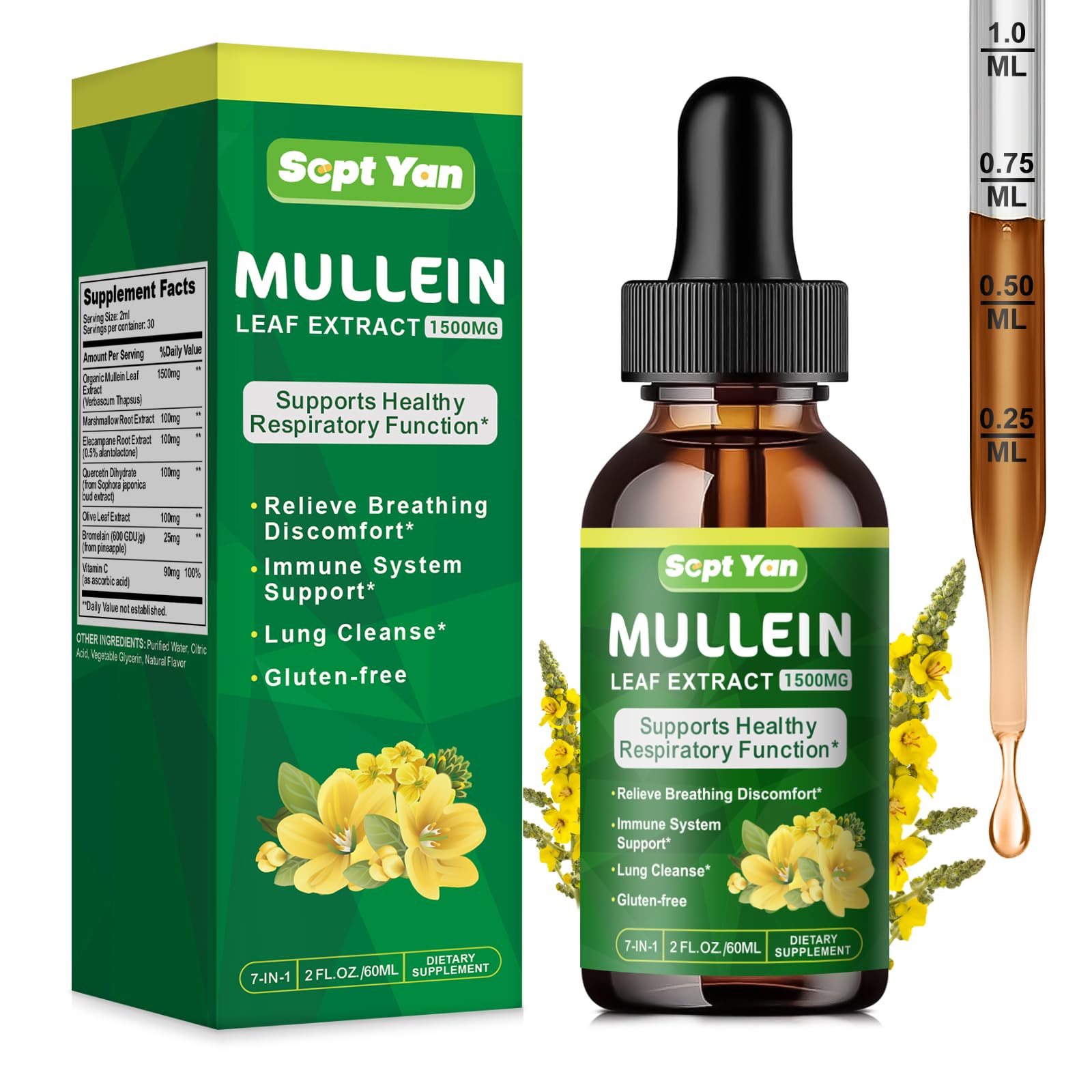 2 Pack) 98% Absorption Mullein Drops for Lungs, Powerful 5