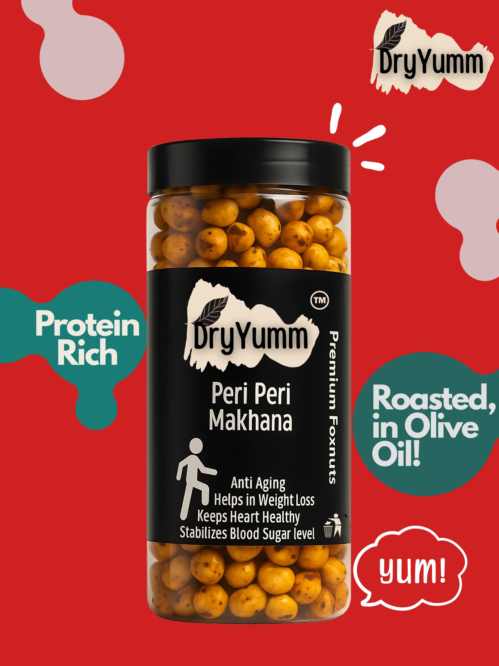 DryYumm Makhana (Pack of 3) - Peri Peri, Cheesy Chakhna & Pudina Punch Flavors - 210g – Healthy Snack, Low-Calorie, Roasted Fox Nuts, Perfect for Guilt-Free Munching (70) 2