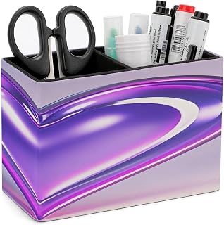 Purple Hearts Pen Holders for Desk Small Remote Control Holder Leather Pencil Cup with Double Compartments Desktop Organizer for Table Desk Office Space Saving