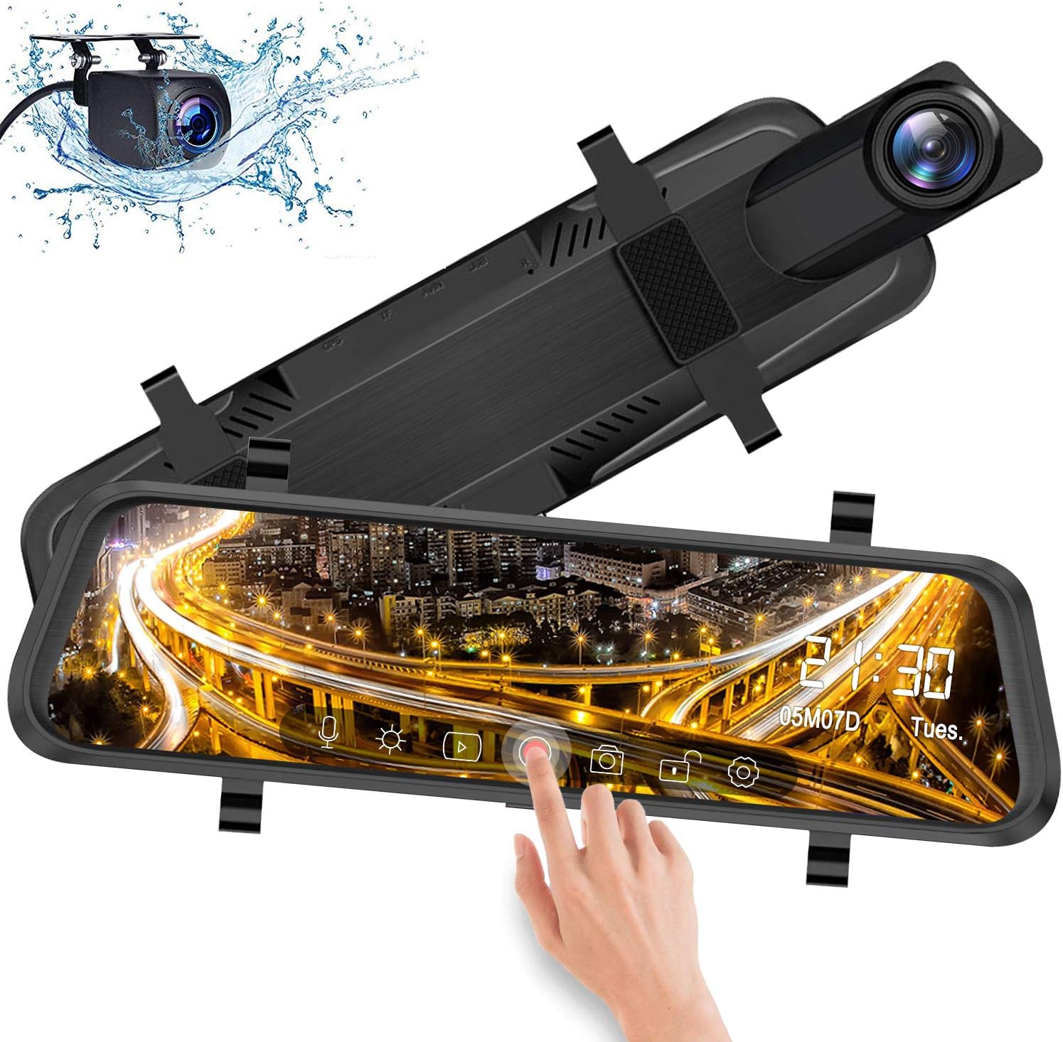 IXROAD Mirror Dash Cam 10" Touch Screen 1080P Car DVR Front and Rear View Dual Lens with Backup Camera, Night Vision, Time Lapse, Parking Monitor, Loop Recording