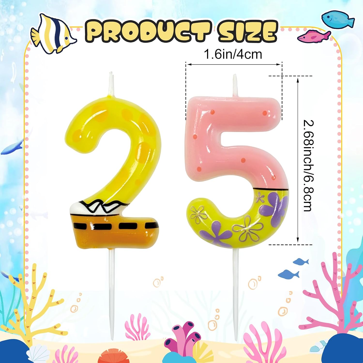 25th Birthday Candle, Colorful Cartoon Number Candle 25 Numeral Birthday Cake Topper Decor for Ocean Theme 25th Party Supplies and Celebration Decorations