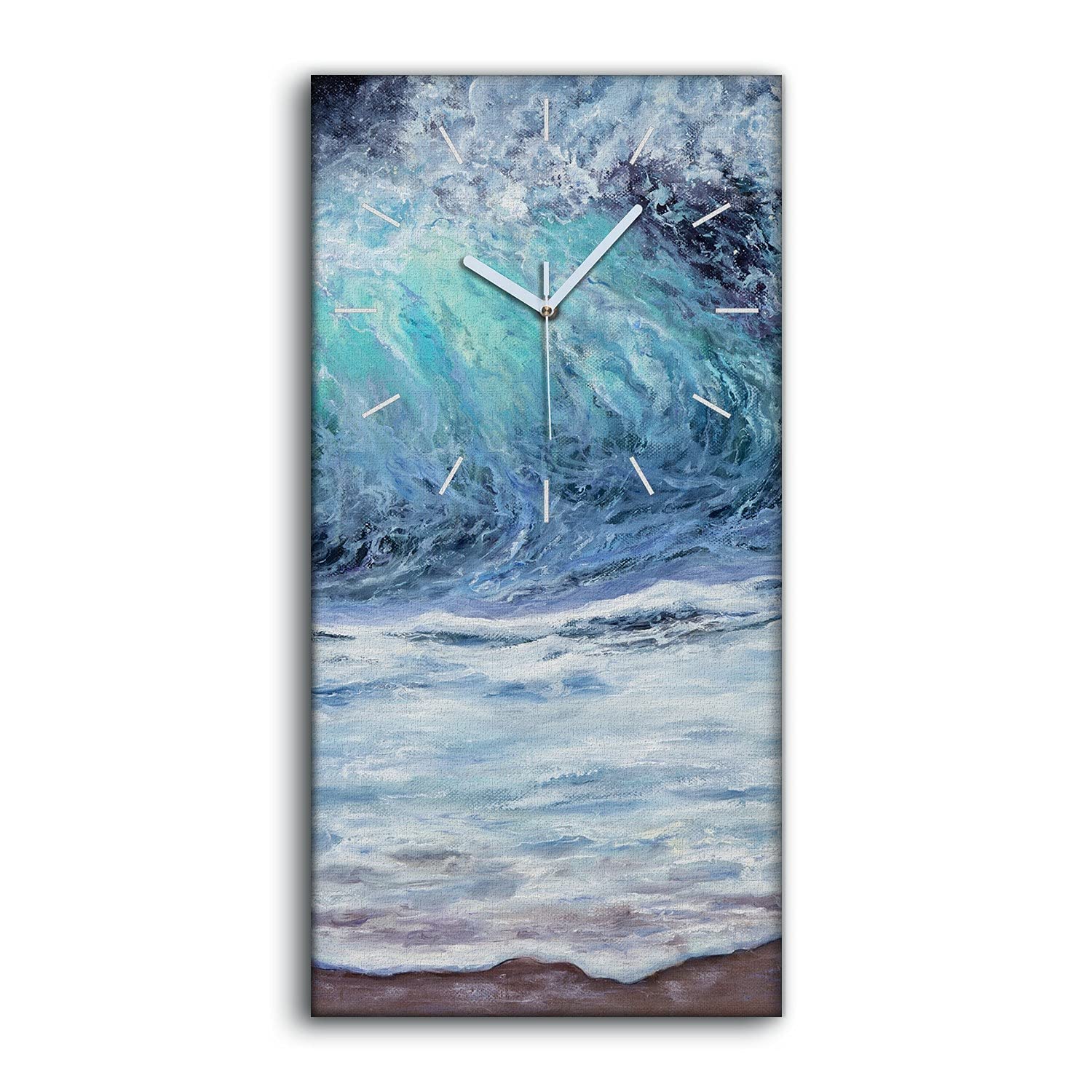 Horloge sur Toile Vagues de Mer 30x60cm : Ne Pas Tic Tac pour un Sommeil Sans Bruit