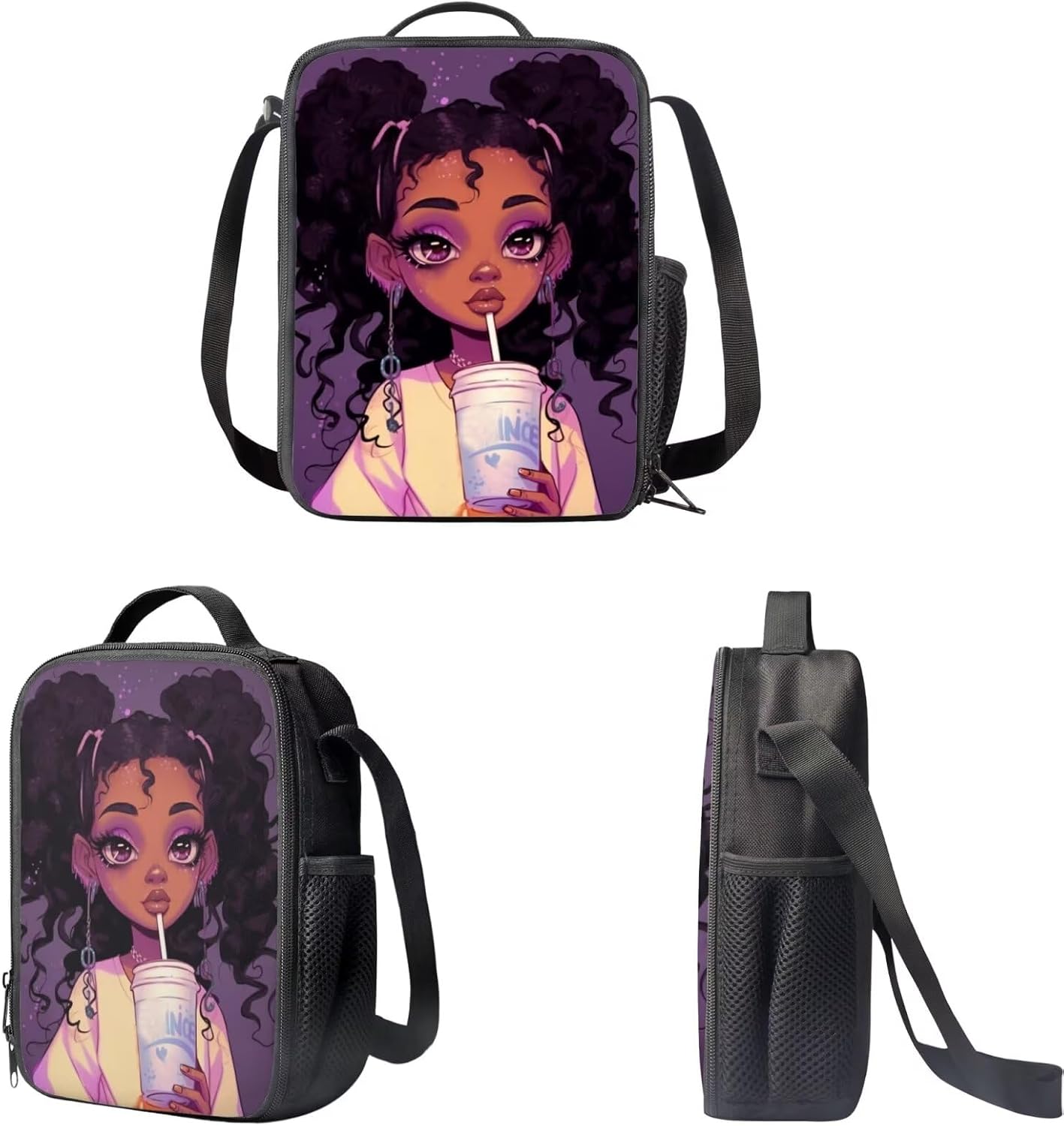 Black Girls Backpack with Lunch Box African Girl Backpack for Kids 8-12/10-12 School Bag and Lunch Bag Pencil Case,Elementary Student Bookbag 5Th Grade/4Th Grade