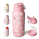 BOTTLE BOTTLE 32oz Insulated Water Bottle Stainless Steel Sport Water Bottle with Straw Dual-use Lid Design for Gym with Pill Box (Bear Cookies)