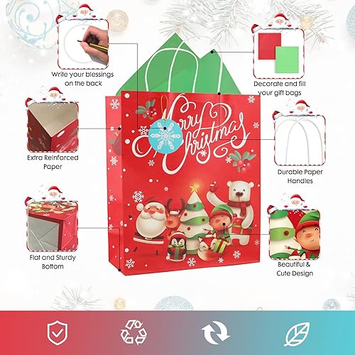 Miniatura 3 de LIMYIOM Juego de bolsas de regalo de Navidad de varios tamaños, 28 bolsas de Navidad para regalos, incluyendo 8 grandes y 20 medianas, 28 etiquetas