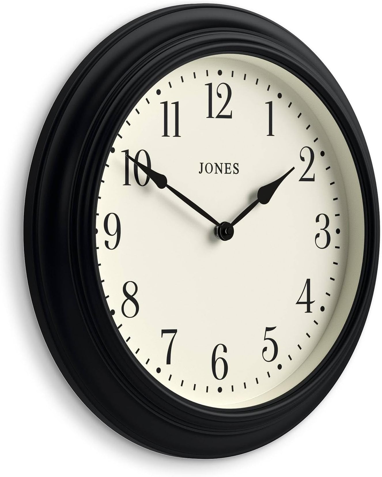 Jones Clocks® Supper Club wall clock | Large classic round clock | 40cm | Black | Easy to read numbers | Traditional design ideal for kitchen or living room
