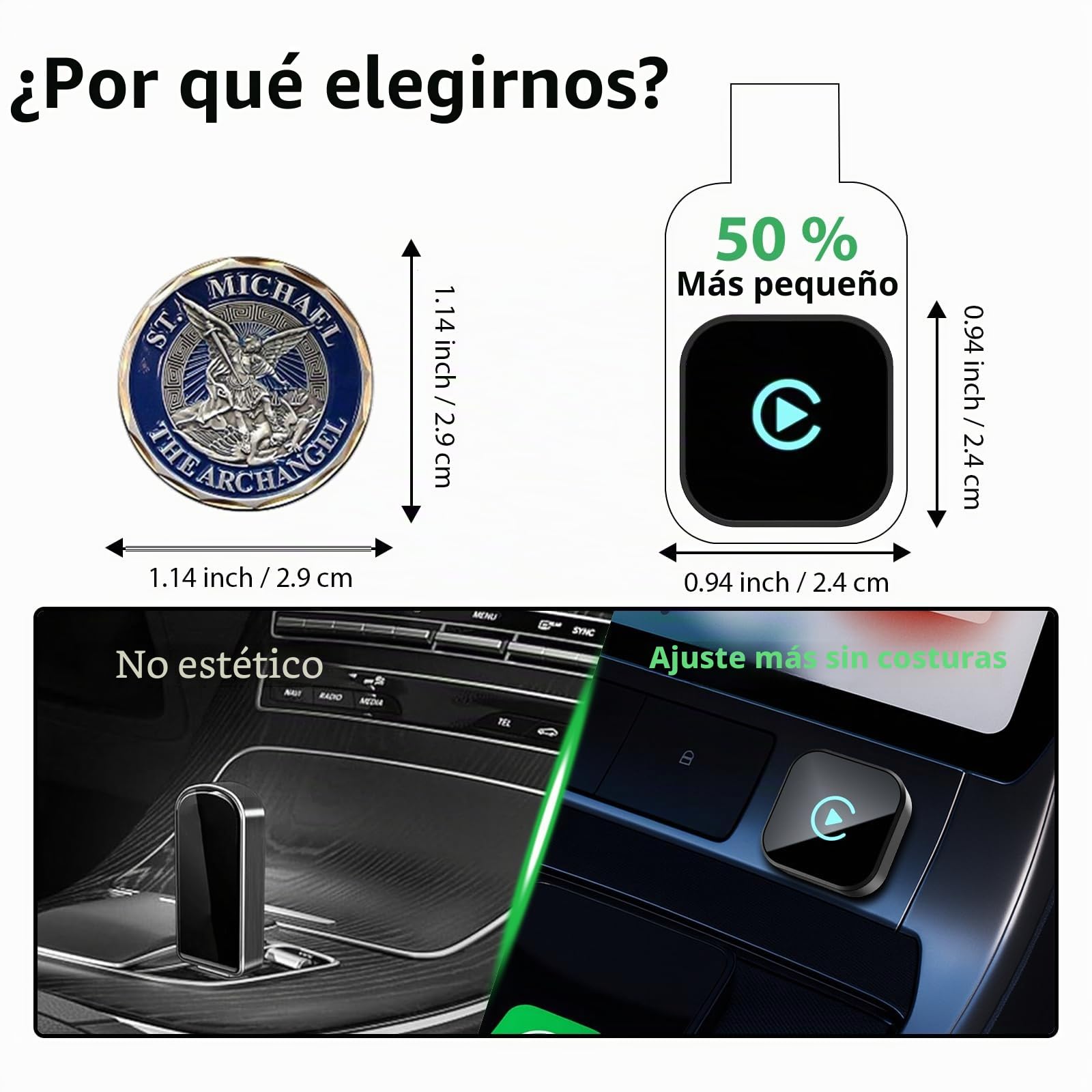Sunweyer Mini Wireless CarPlay & Android Auto Adapter: actualización de Cable a inalámbrico, diseño Compacto de Menos de 1 Pulgada para Coches con Cable de fábrica (T Negra)