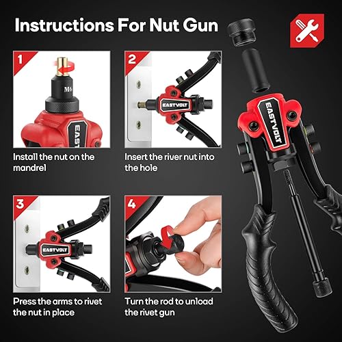 Miniatura 6 de Eastvolt Herramienta de tuerca de remache, remache de mano 3 en 1, pistola de remache, herramienta de tuerca de remache 3 en 1, incluye 60 tuercas