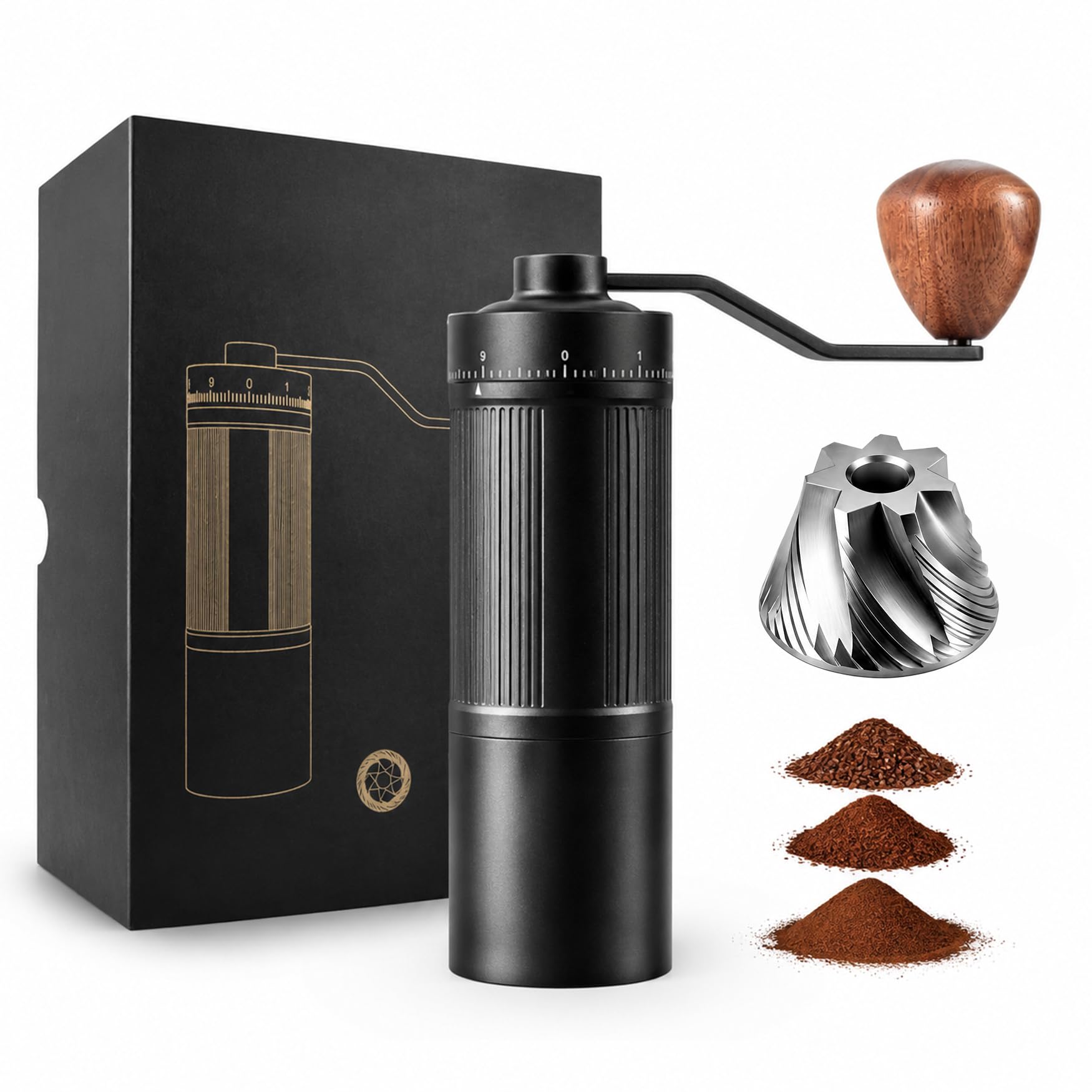 Sigbot Manual Coffee Grinder, Stainless Conical Burr, 100 Click Adjustable