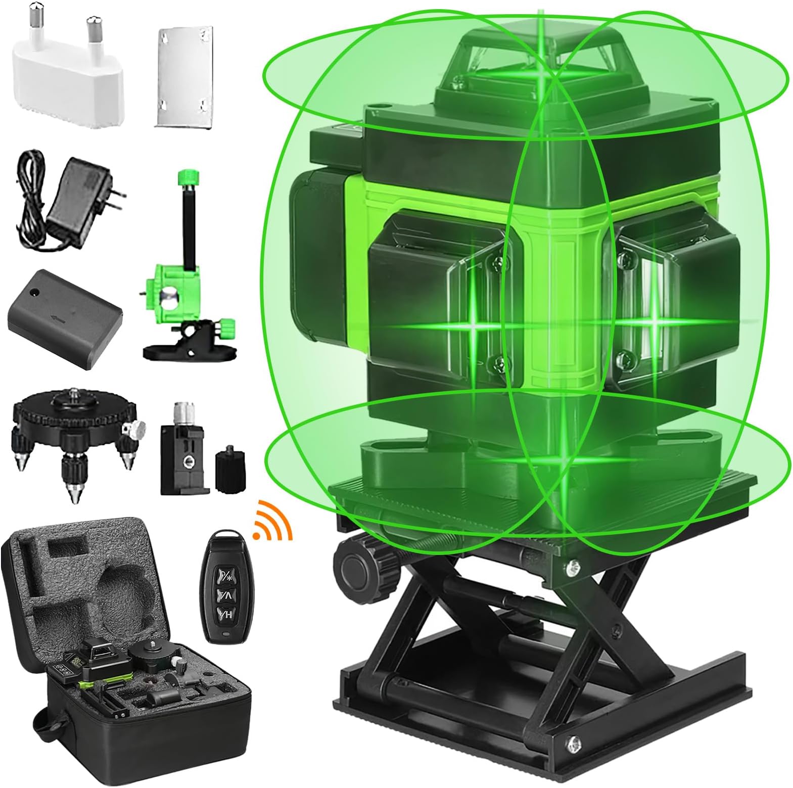 Niveau Laser Vert 16 Lignes – Auto-nivelant Avec Télécommande Et Batteries