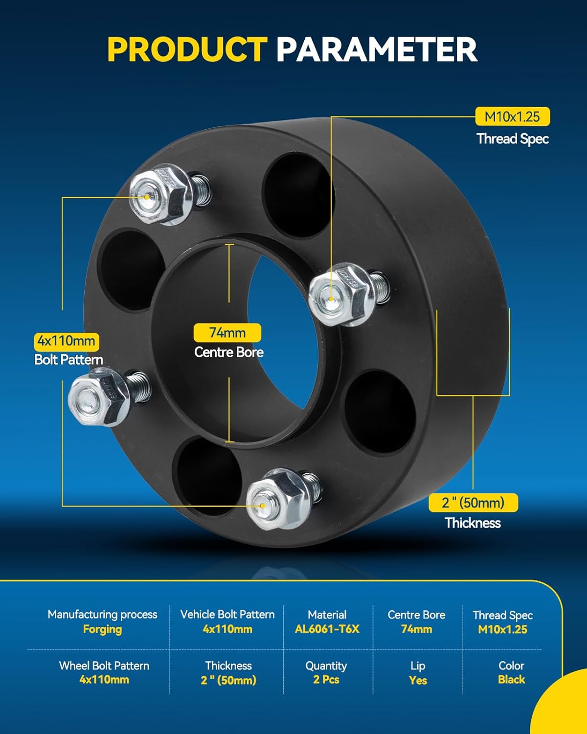 PHILTOP 4x110 Wheel Spacers 2 inch for Bombardier, 2 Pcs 4 Lug Hub Centric Wheel Spacers with 74mm Hub Bore M10x1.25 Studs fit for 2000-2004 DS650, 2001-2004 DS650 Baja, 2004 DS650 Baja X