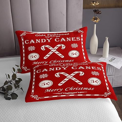 Miniatura 4 de jejeloiu Juego de colcha de Navidad para niños y niñas, con cita de Navidad, tamaño King, con estampado de bastones de caramelo, decoración de