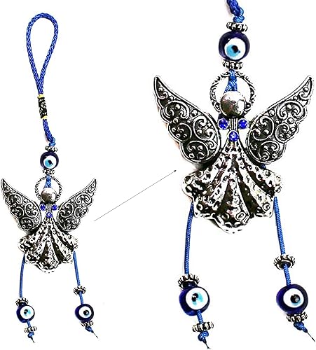 LUCKBOOSTIUM Hermoso ángel con cristal azul y adorno colgante de mal de ojo, dijes de buena suerte, llaves del hogar, bolso, bolsos y accesorios