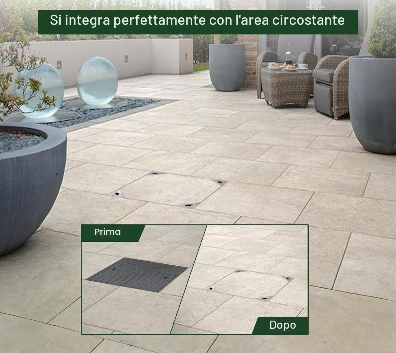 Copertura per Pozzetti in Alluminio 300 x 300 mm, Chiusino Incassato con Telaio, Copri Tombino Chiusino Incassato, Coperchio d'ispezione Invisibile per Interni ed Esterni