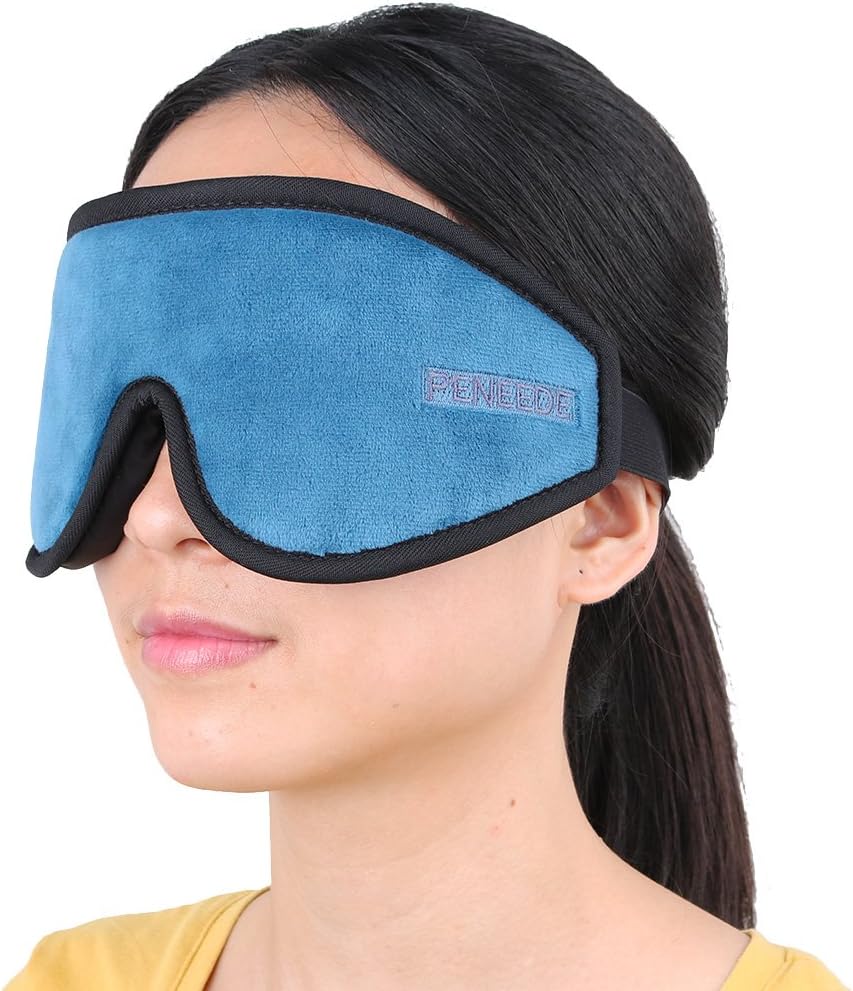 100% Blackout 3D Sleeping Eye Mask Contoured, Soft Memory Foam Molded Night Sleep Mask Eye Cover for Women/Men, Adjustable Comfort Blindfold Eye Shades for Nap/Migraine/Camping/Travel (Blue)