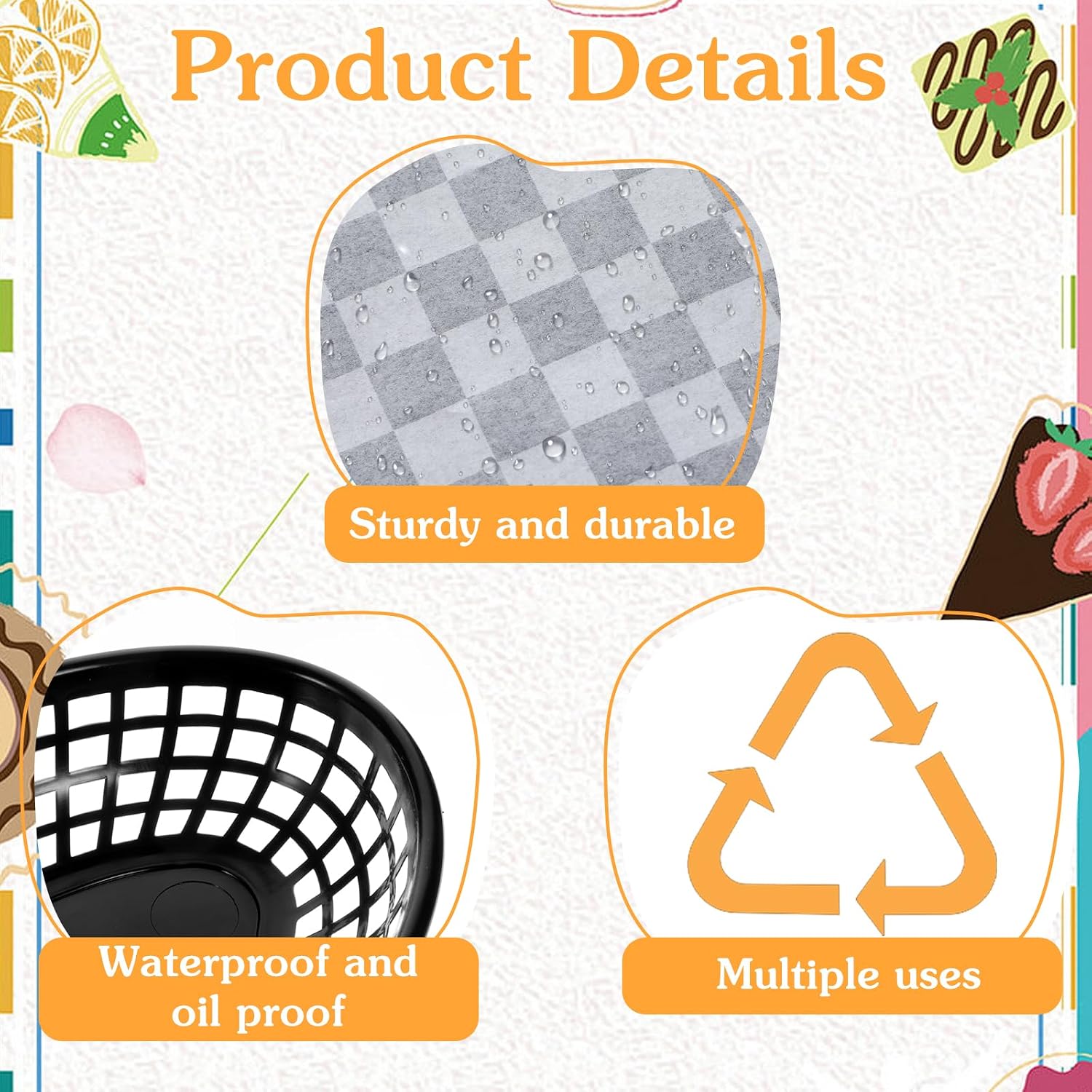24pcs Black Fast Food Baskets, Bread Basket 8.7" × 5.5" Deli Chip Baskets