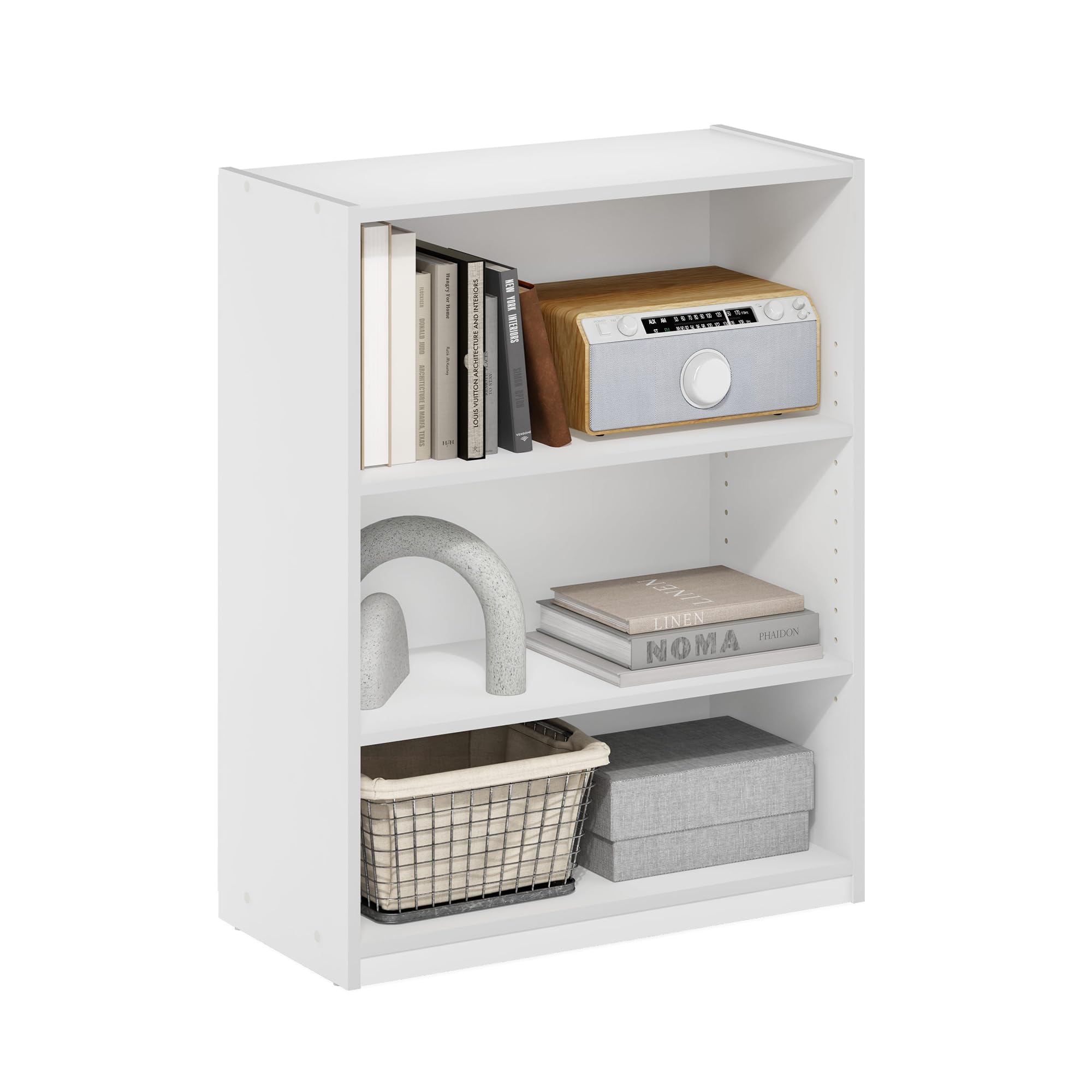 Furinno GEHRY Book Shelf, 3-Tier Small Bookshelf, Bookcase with Adjustable Shelves, 11.6 x 24.8 x 31.6, for Organization and Storage, for Living Room, Bedroom, Home Office, White